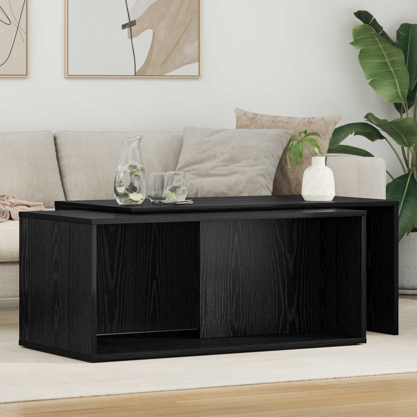 Coffee Table Set 2 pcs Black Oak Engineered Wood