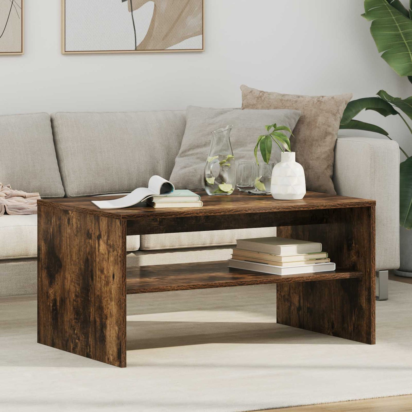 Coffee Table Smoked Oak 80 x 50 x 40 cm Engineered Wood
