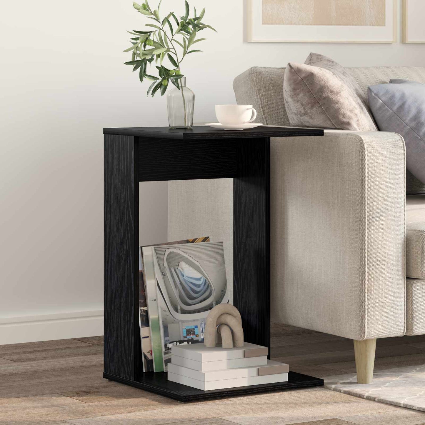 Side Table Black Oak 40 x 38 x 62.5 cm Engineered Wood