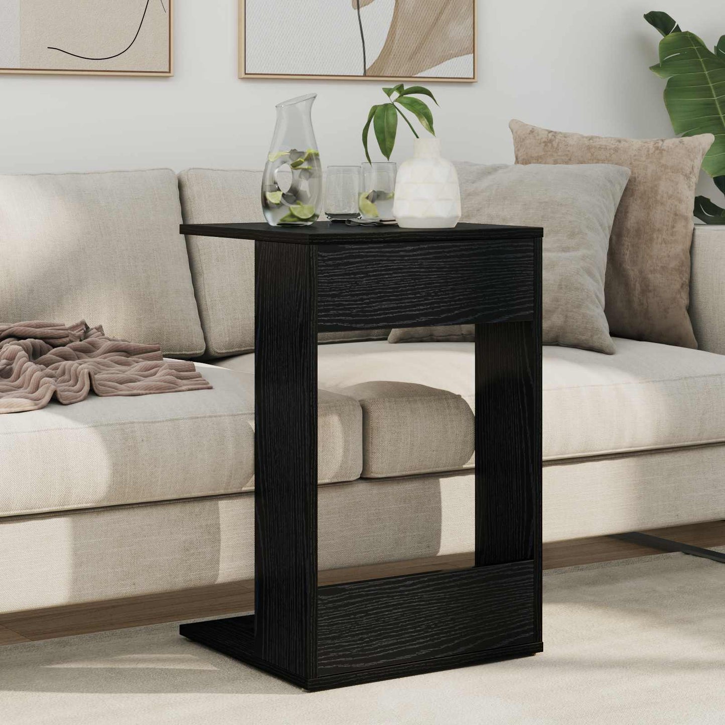 Side Table Black Oak 40 x 38 x 62.5 cm Engineered Wood