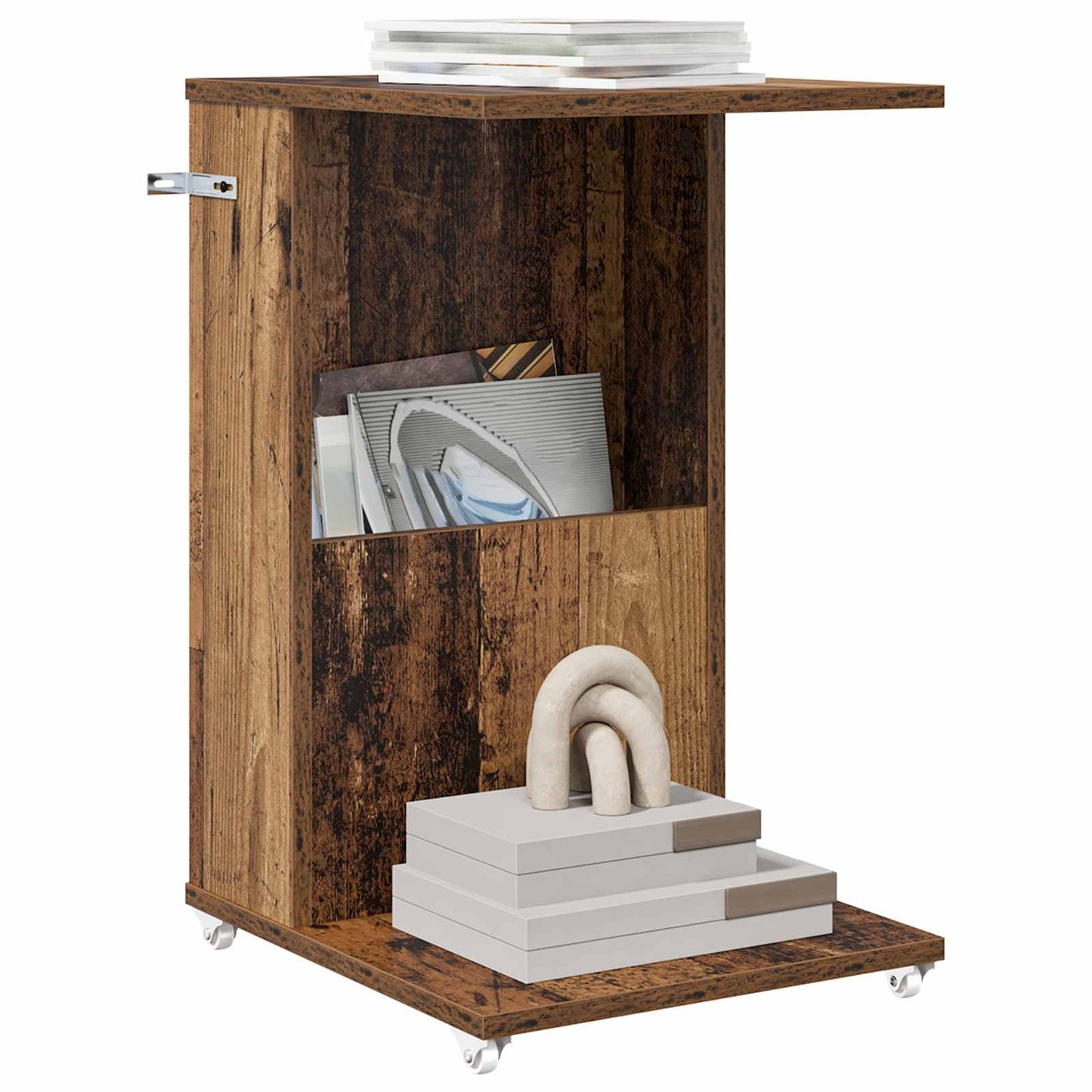 Side Table with Wheel Old Wood 40 x 35 x 60 cm Engineered Wood
