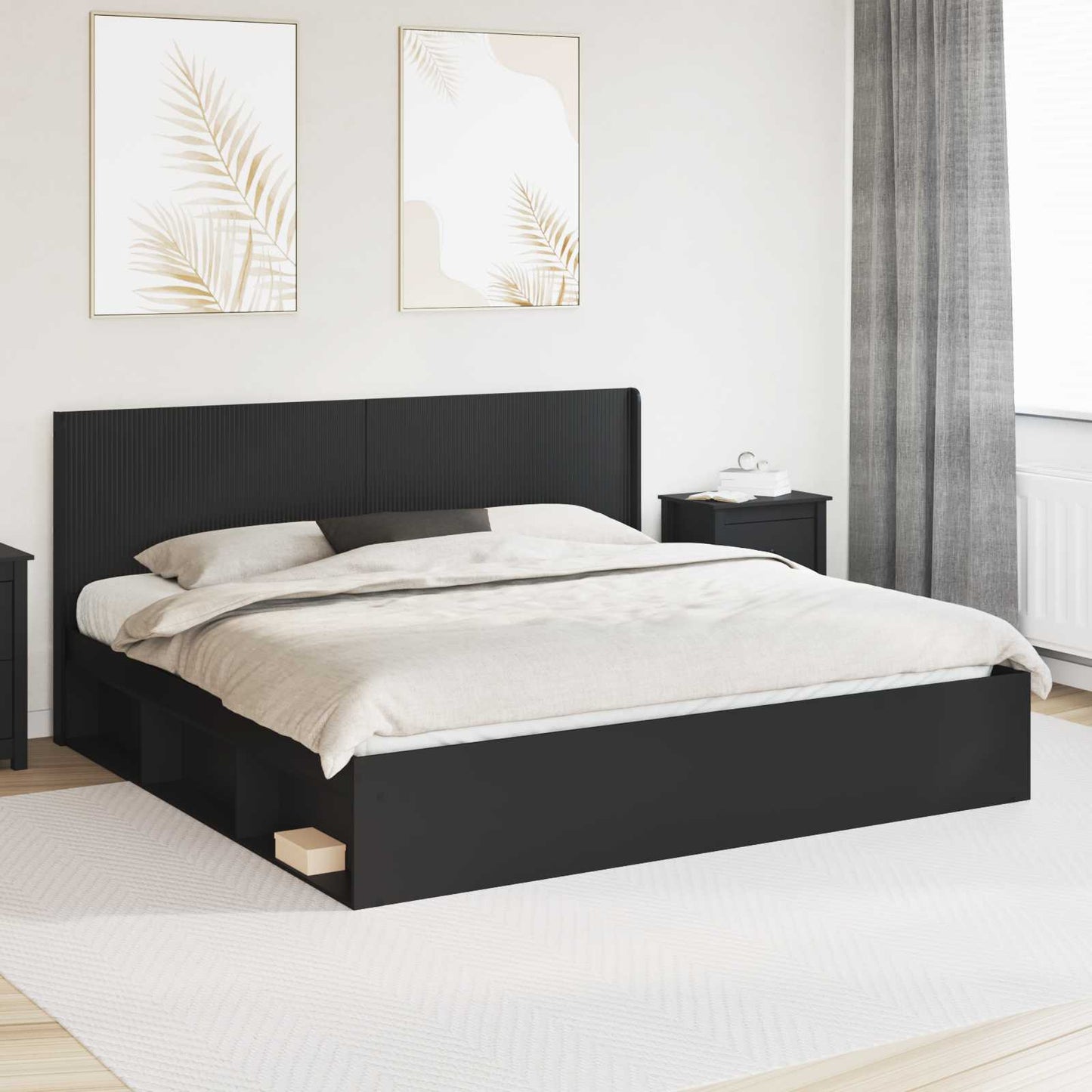 Bed Frame with Storage and Headboard Black 200 x 200 cm
