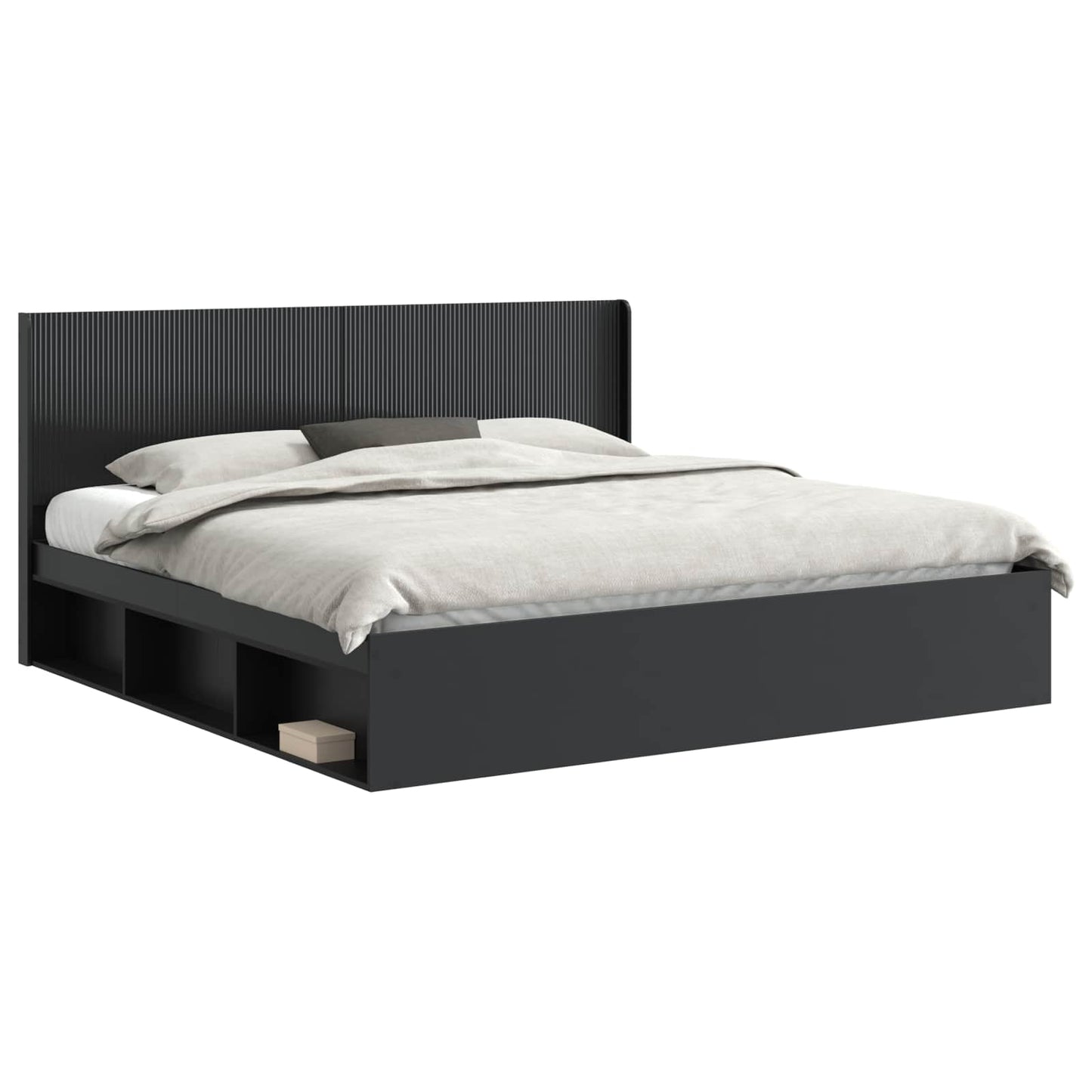 Bed Frame with Storage and Headboard Black 200 x 200 cm