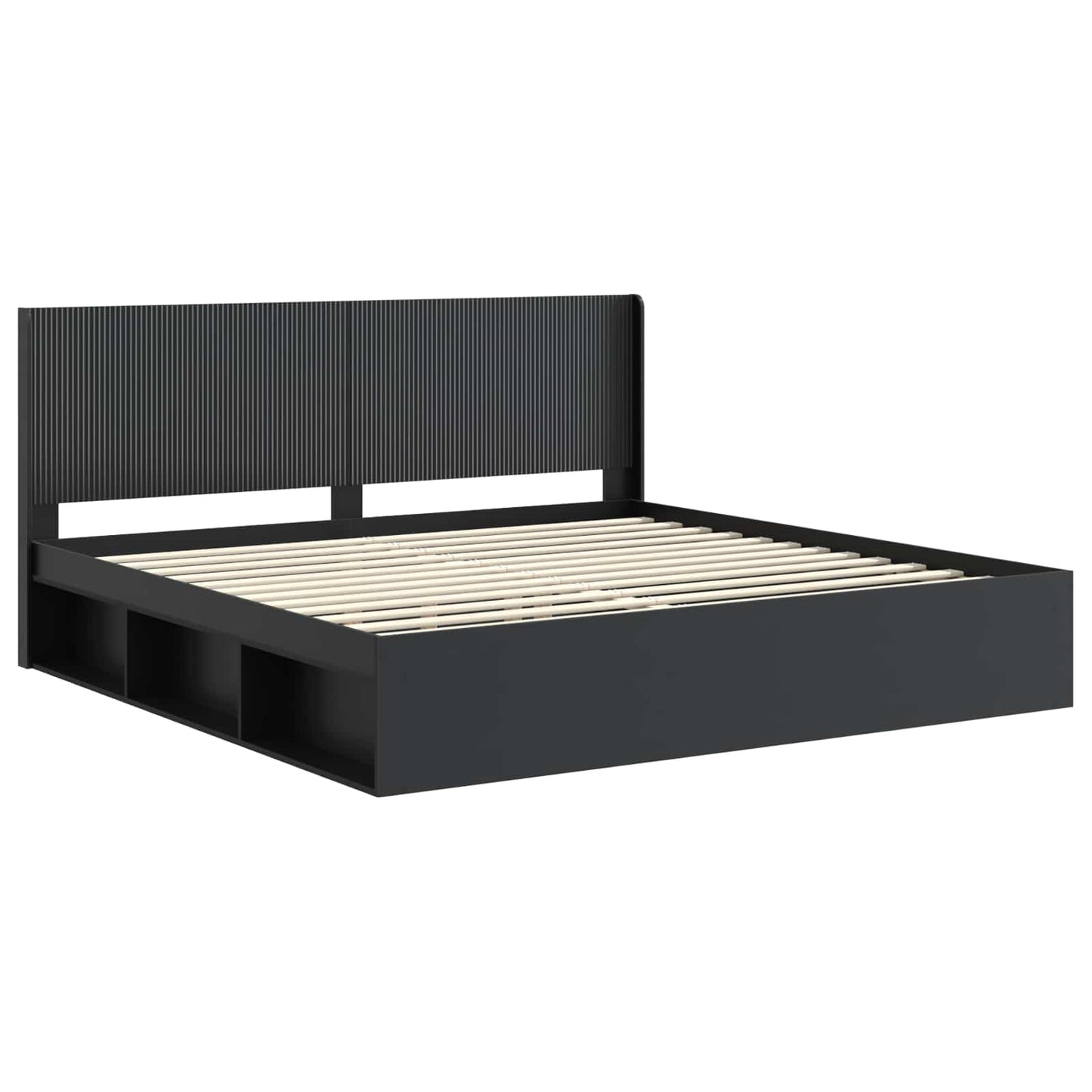 Bed Frame with Storage and Headboard Black 200 x 200 cm