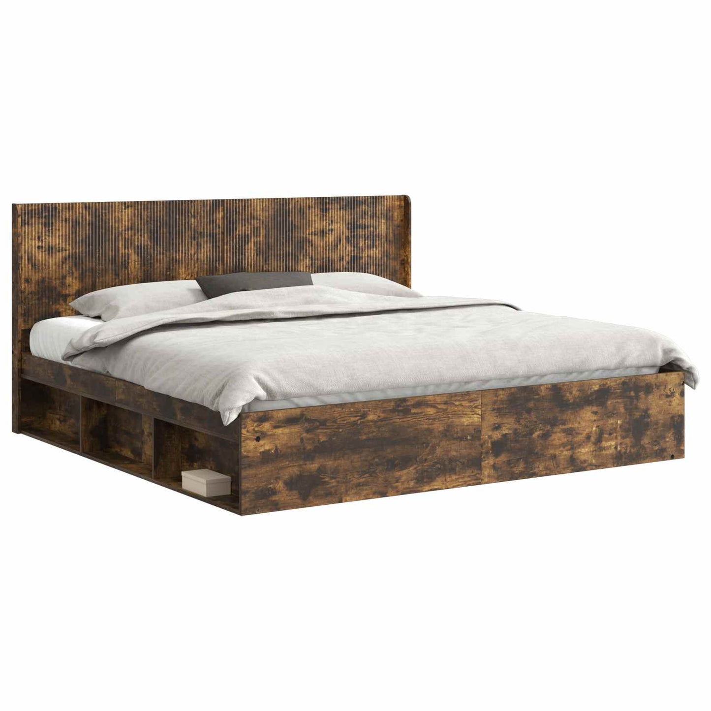 Bed Frame with Storage and Headboard Smoked Oak 200 x 200 cm