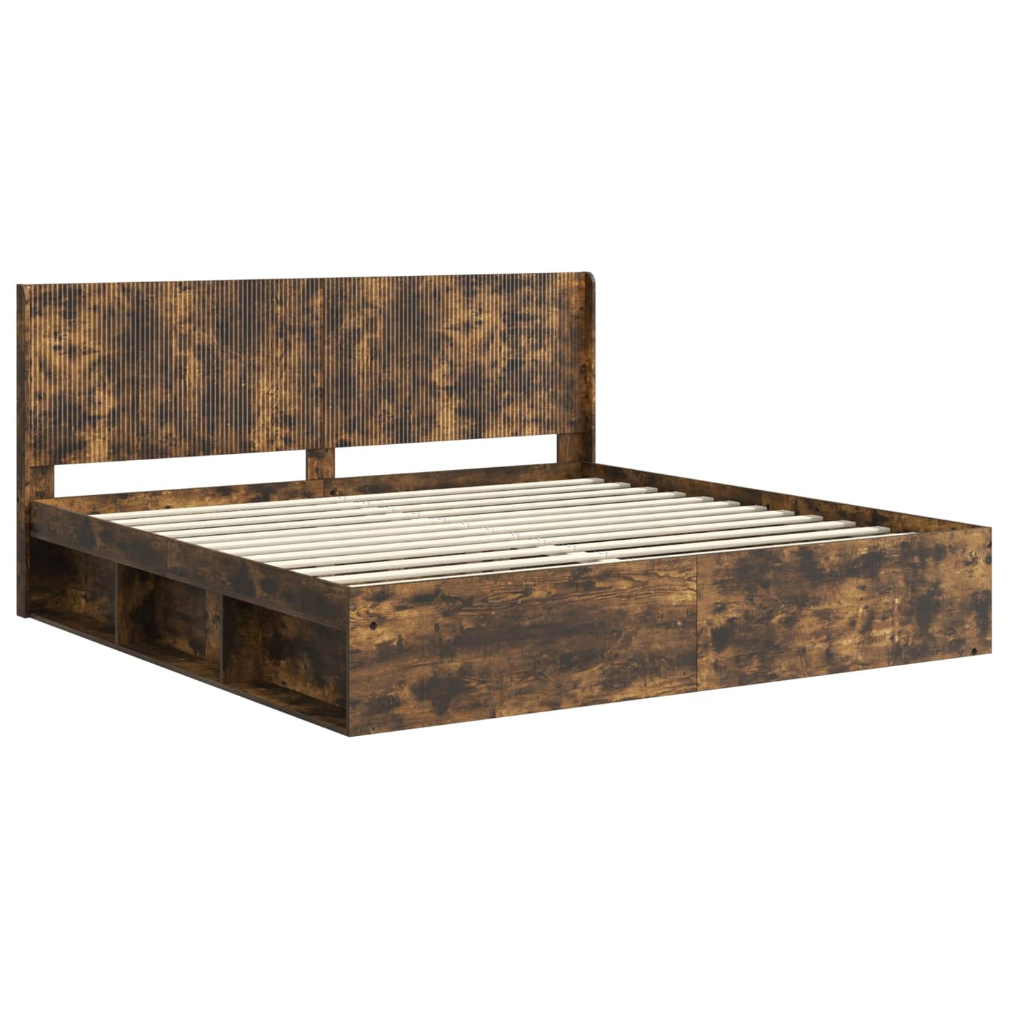Bed Frame with Storage and Headboard Smoked Oak 200 x 200 cm