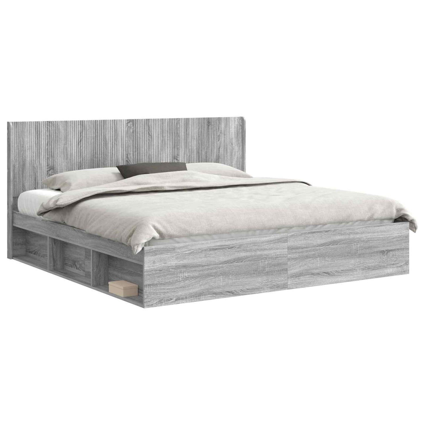Bed Frame with Storage and Headboard Grey Sonoma 200 x 200 cm