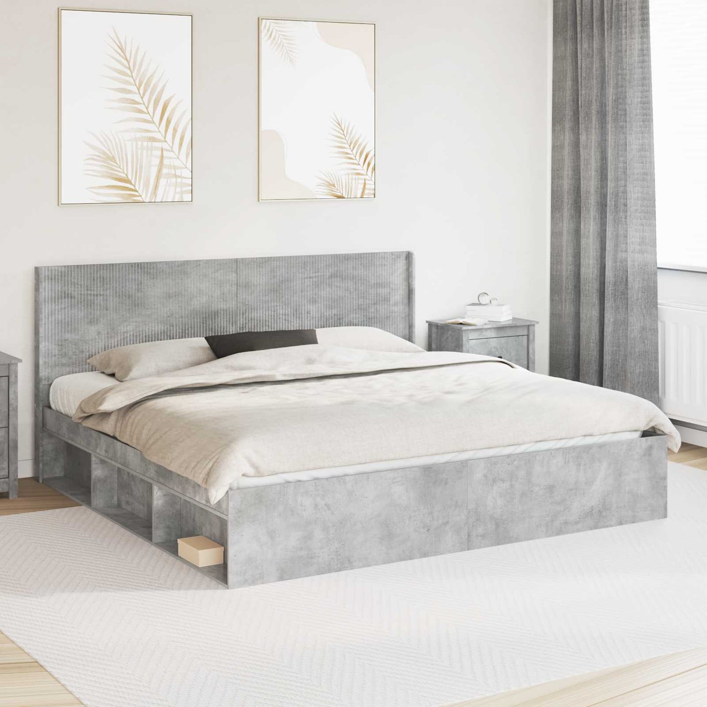 Bed Frame with Storage and Headboard Concrete Grey 180 x 200 cm