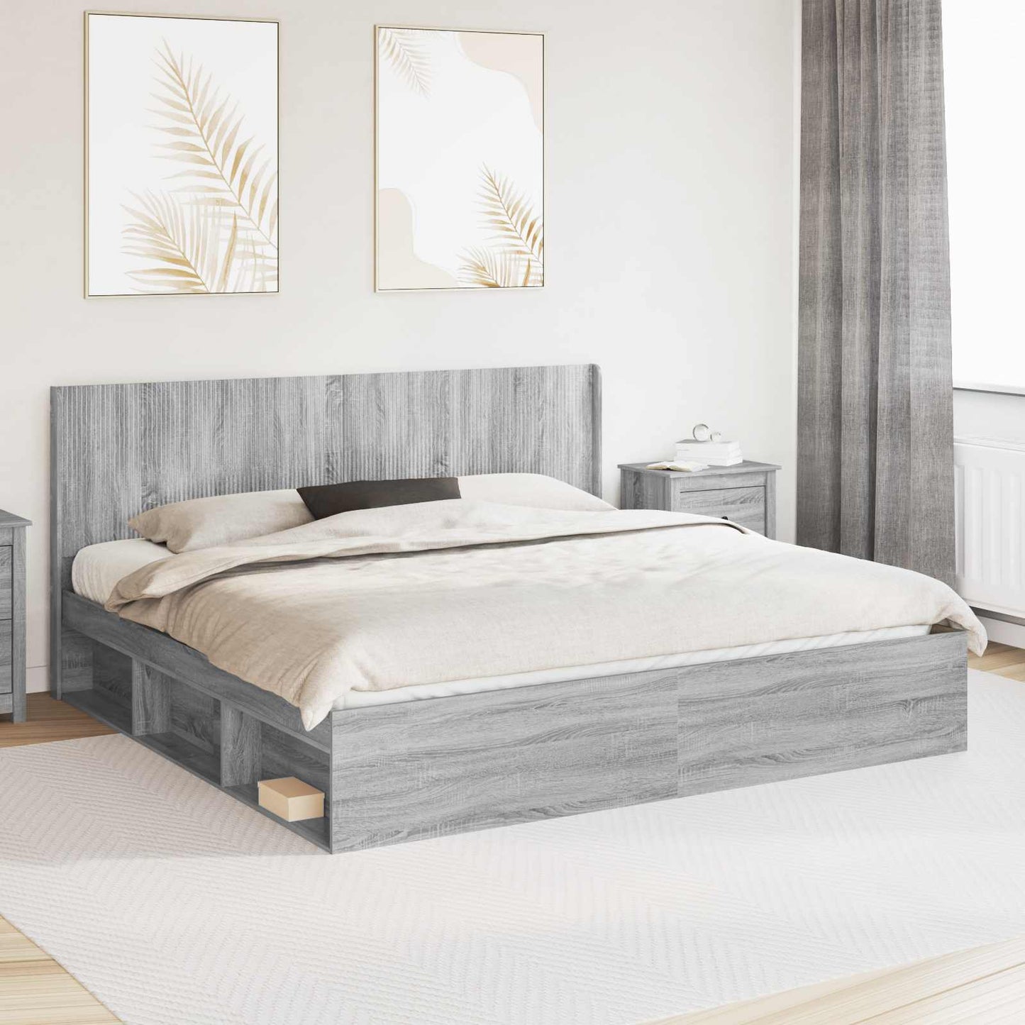 Bed Frame with Storage and Headboard Grey Sonoma 180 x 200 cm