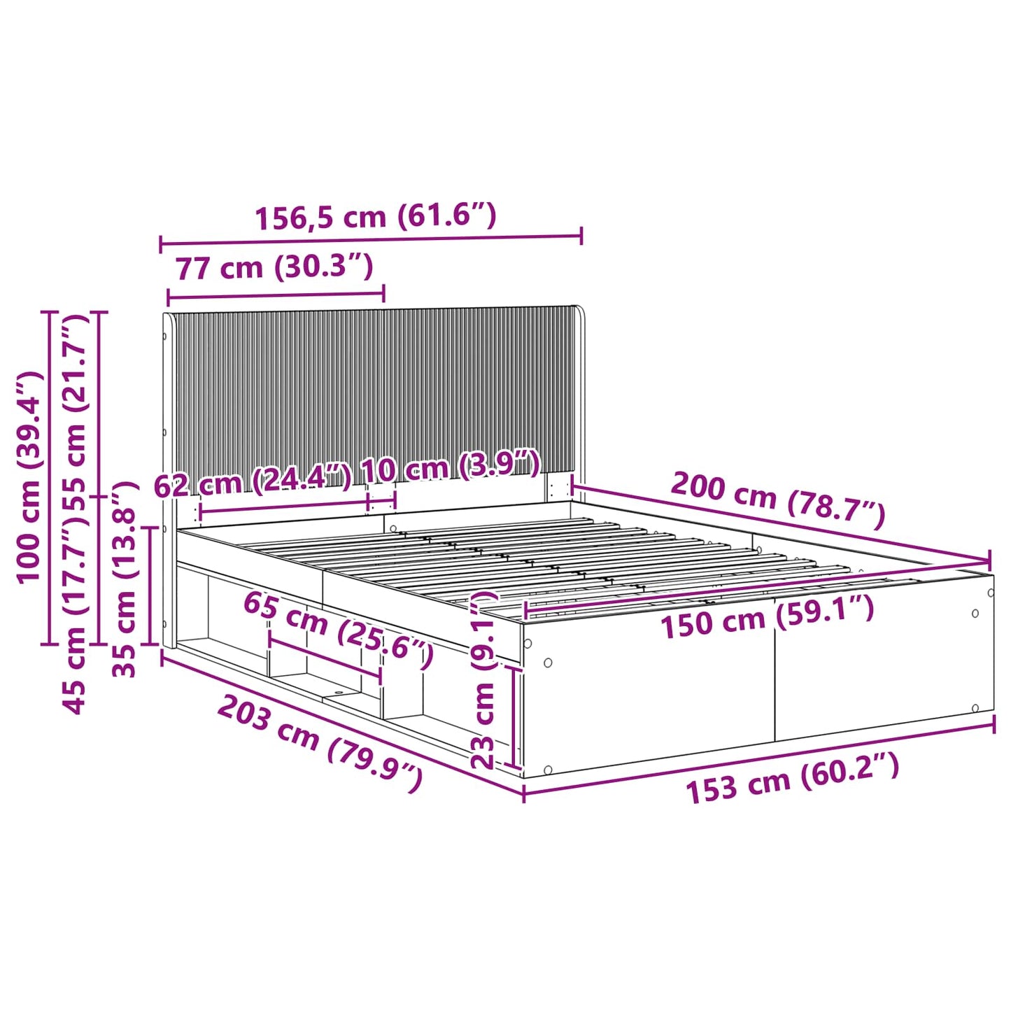 Bed Frame with Storage and Headboard White 150 x 200 cm