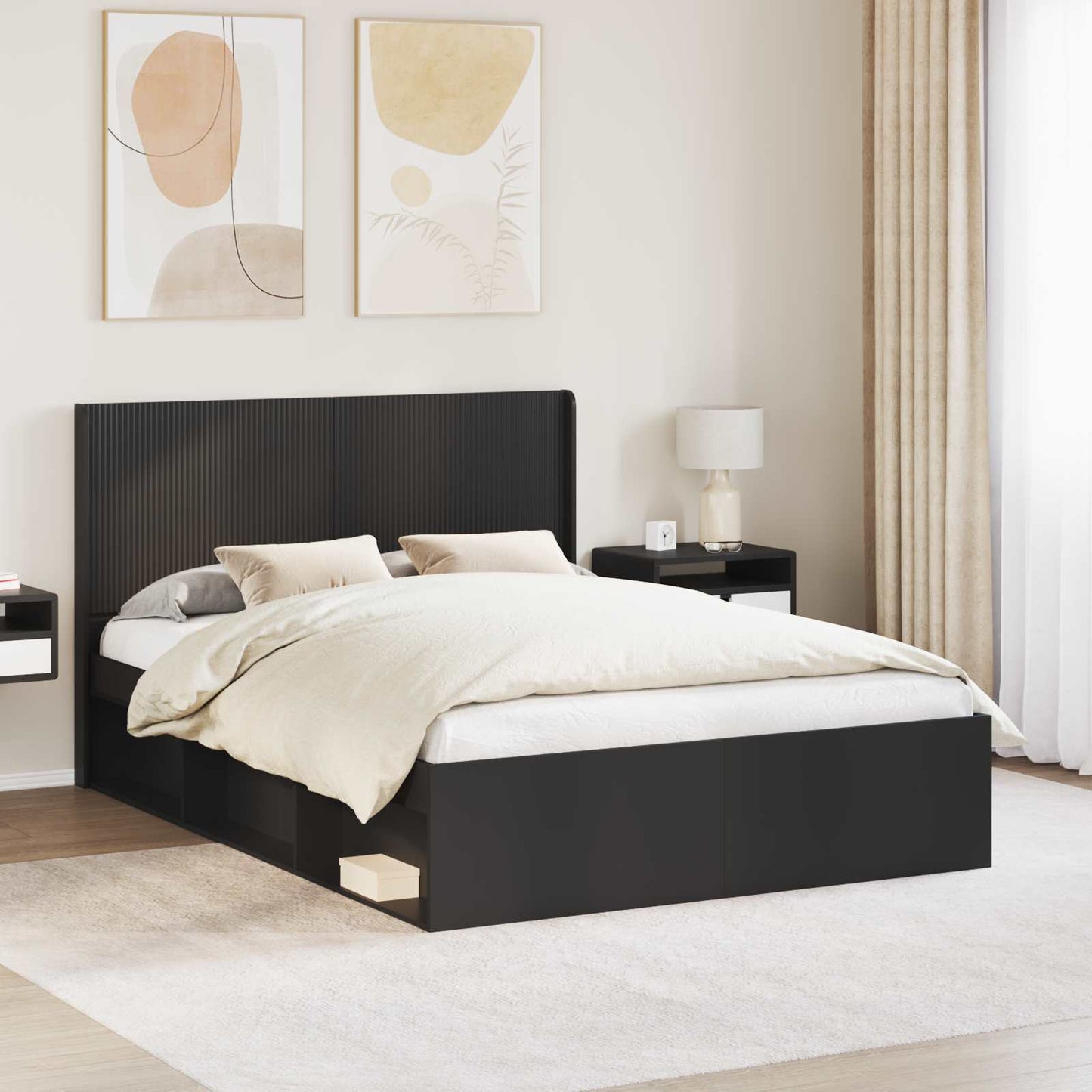 Bed Frame with Storage and Headboard Black 150 x 200 cm