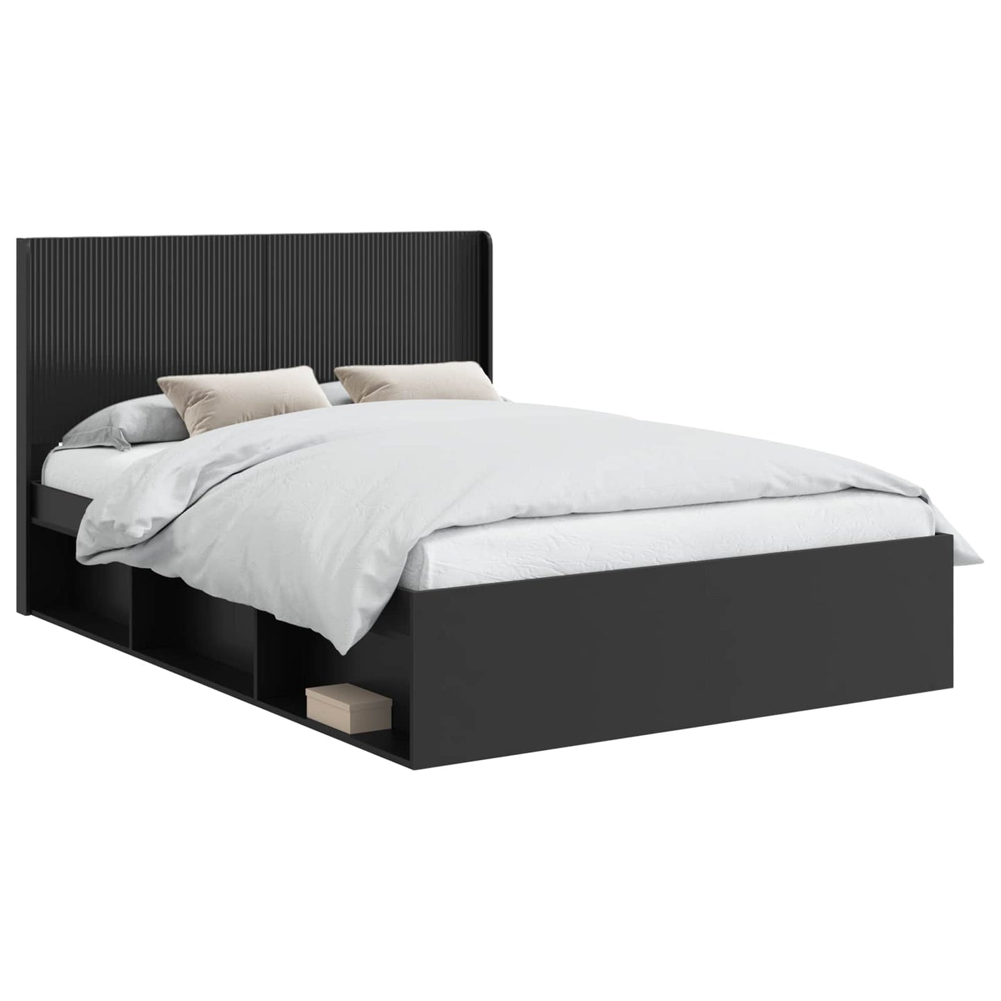 Bed Frame with Storage and Headboard Black 150 x 200 cm