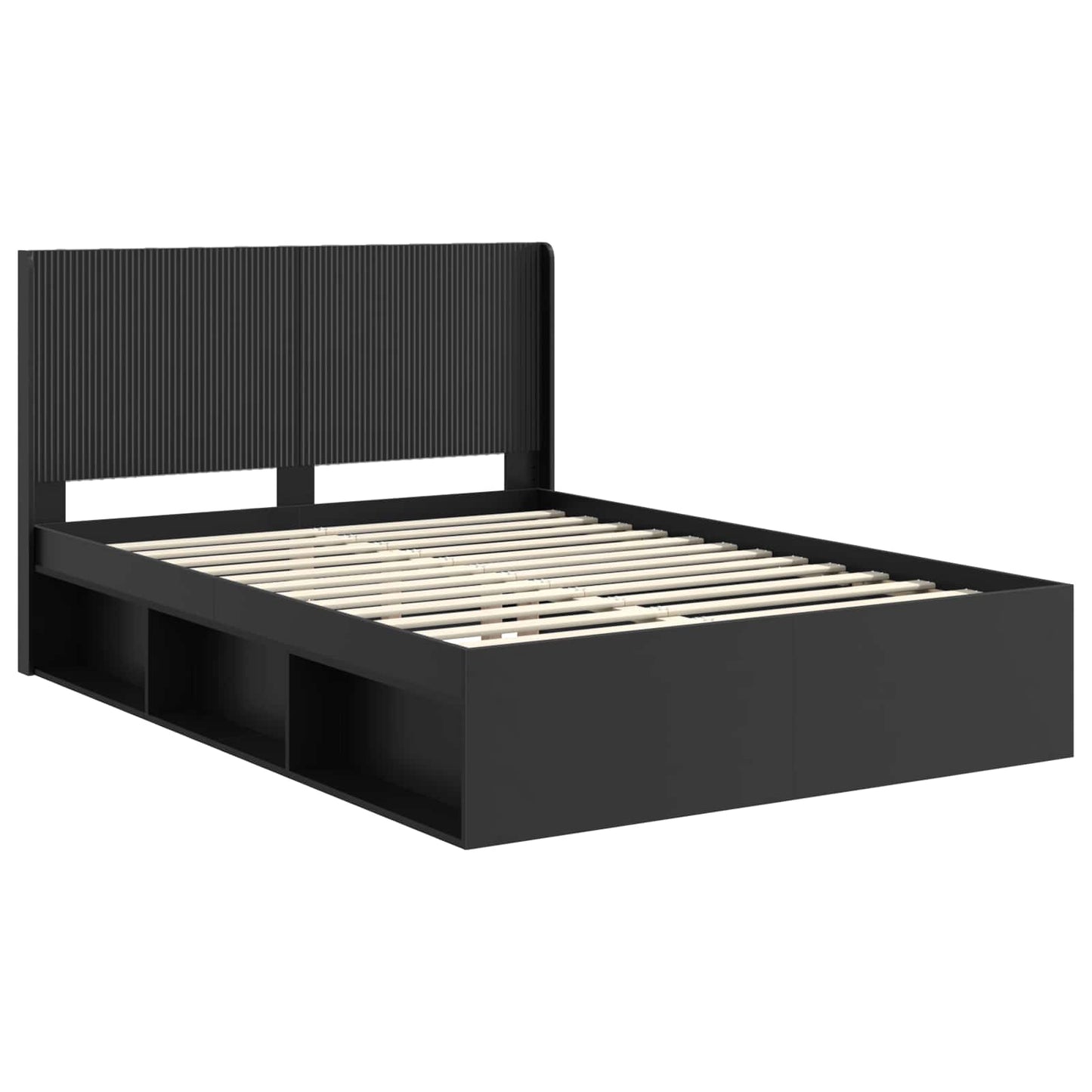 Bed Frame with Storage and Headboard Black 150 x 200 cm