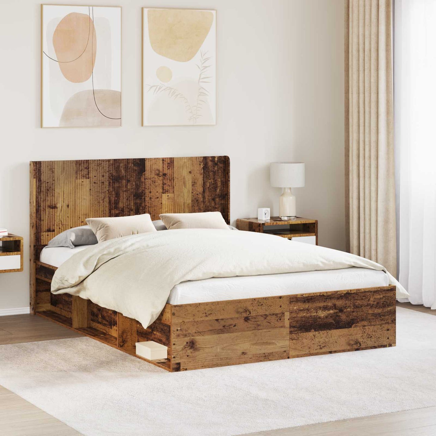 Bed Frame with Storage and Headboard Old Wood 150 x 200 cm
