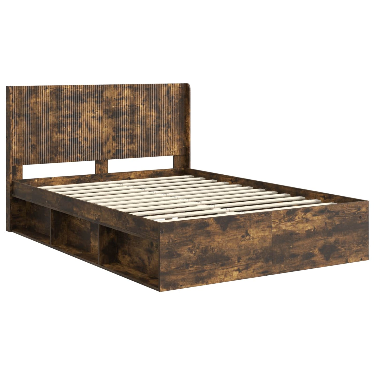 Bed Frame with Storage and Headboard Smoked Oak 135 x 190 cm