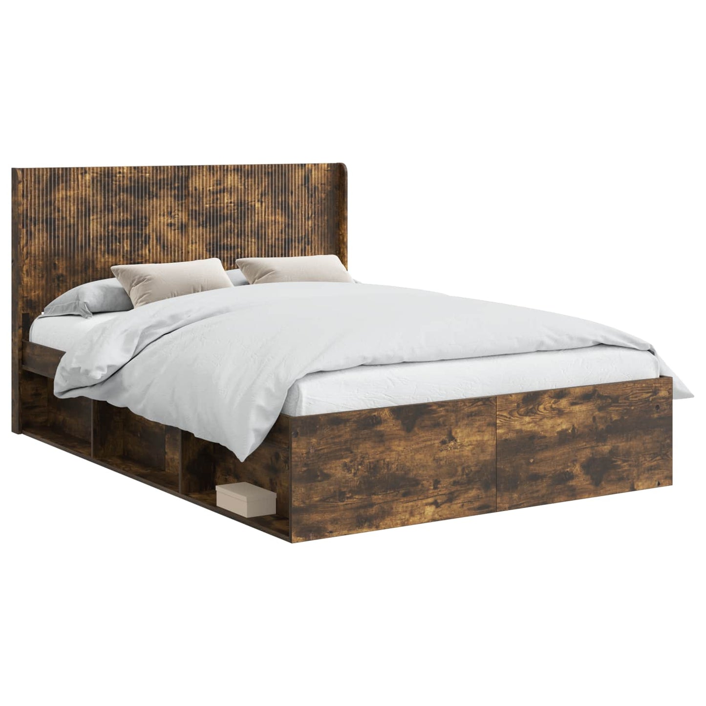 Bed Frame with Storage and Headboard Smoked Oak 120 x 200 cm