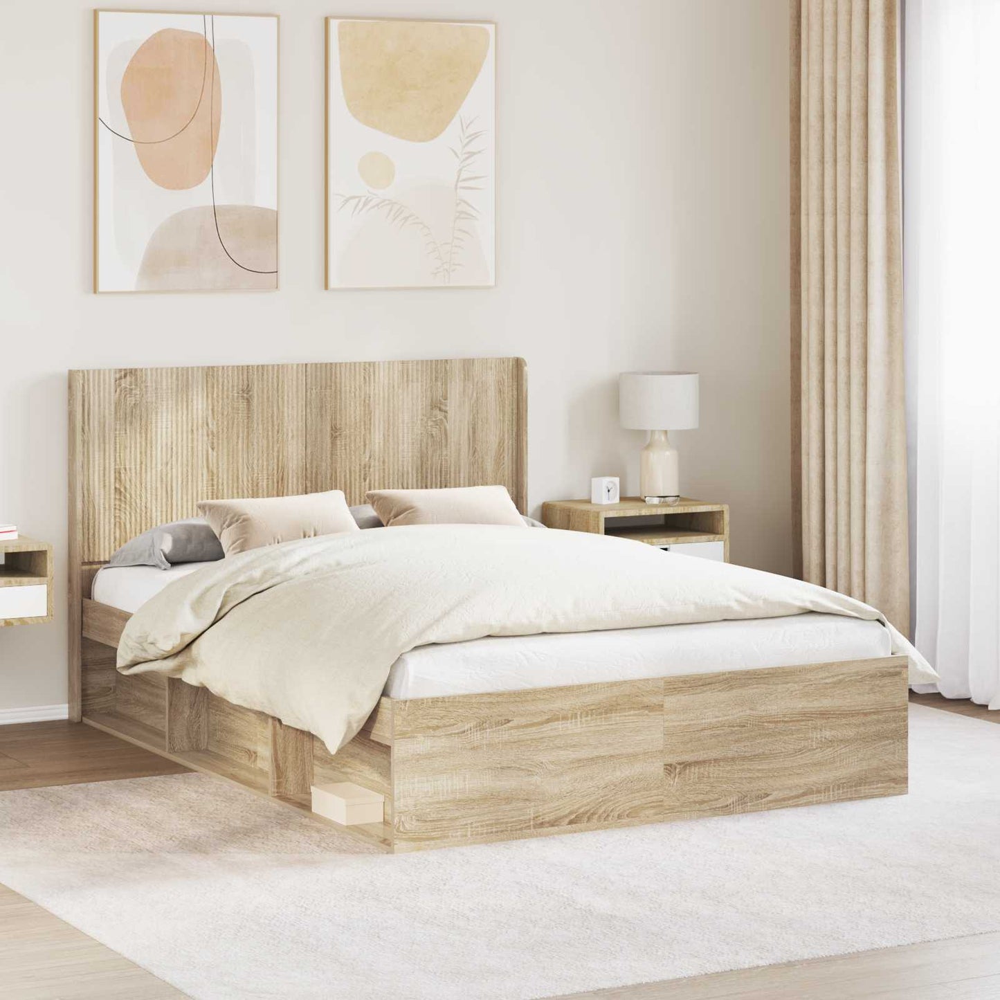 Bed Frame with Storage and Headboard Sonoma Oak 120 x 190 cm