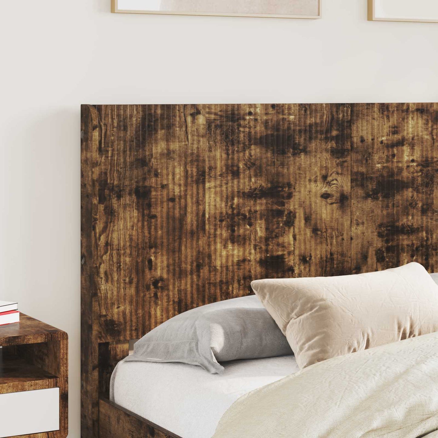Bed Frame with Storage and Headboard Smoked Oak 120 x 190 cm