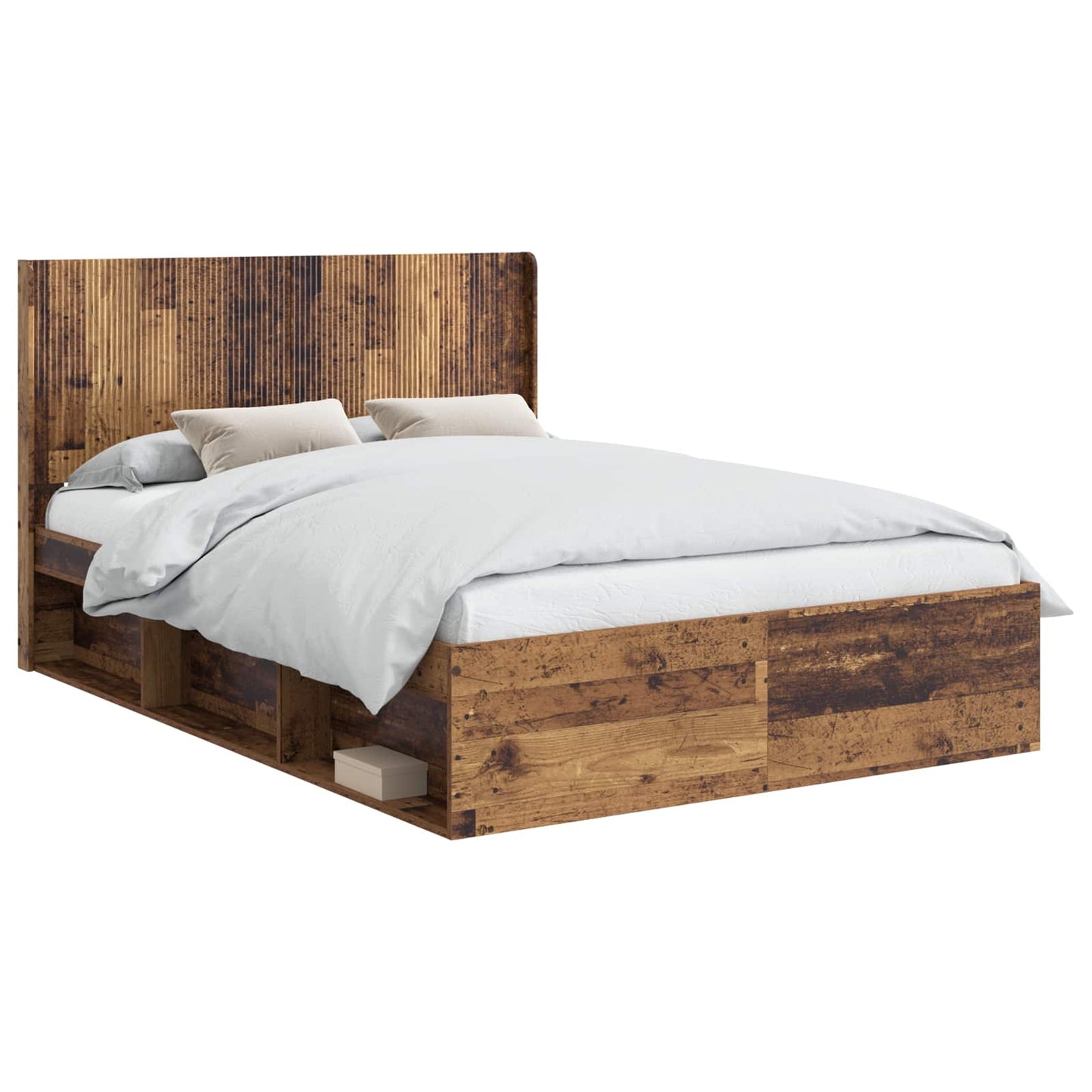 Bed Frame with Storage and Headboard Old Wood 120 x 190 cm