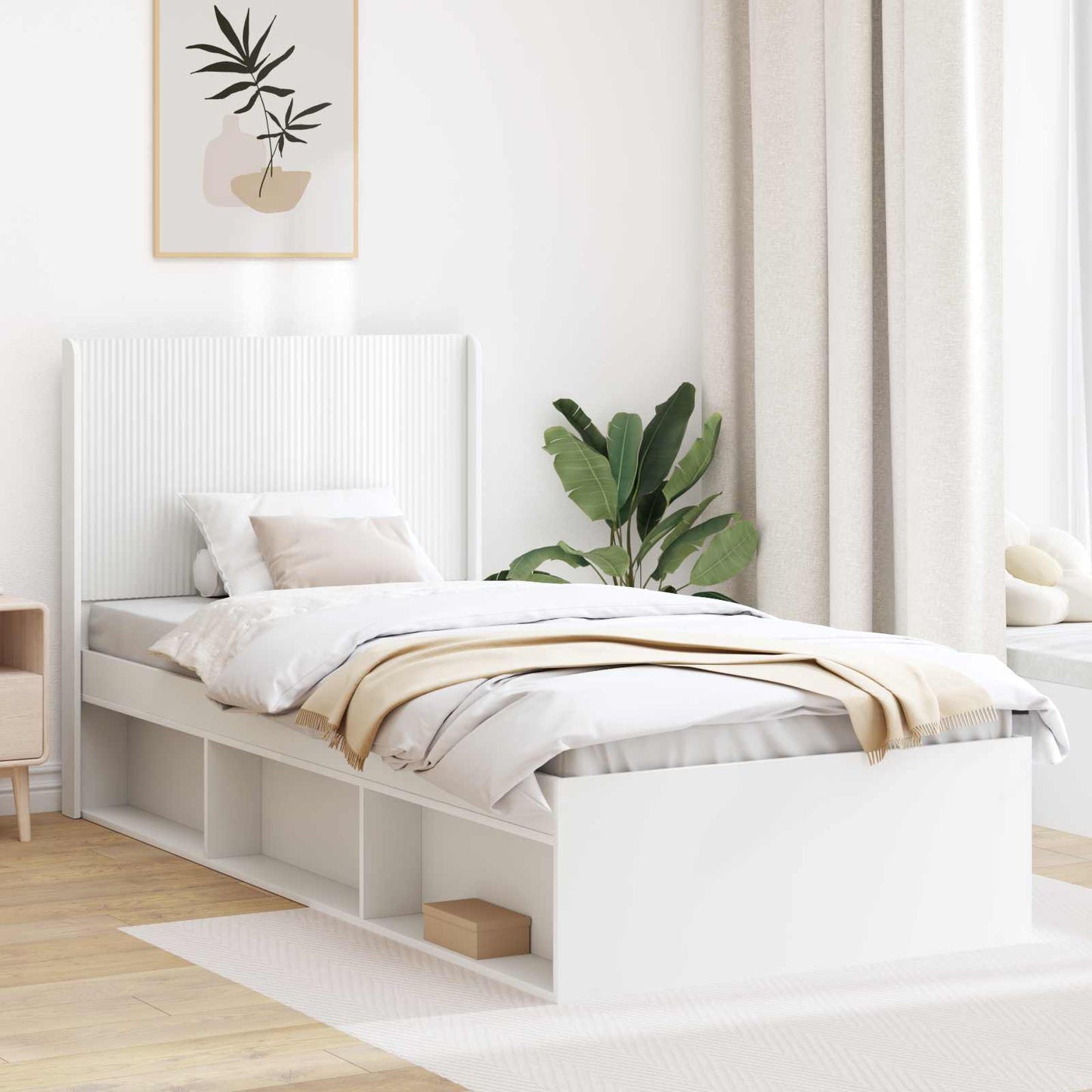 Bed Frame with Storage and Headboard White 100 x 200 cm