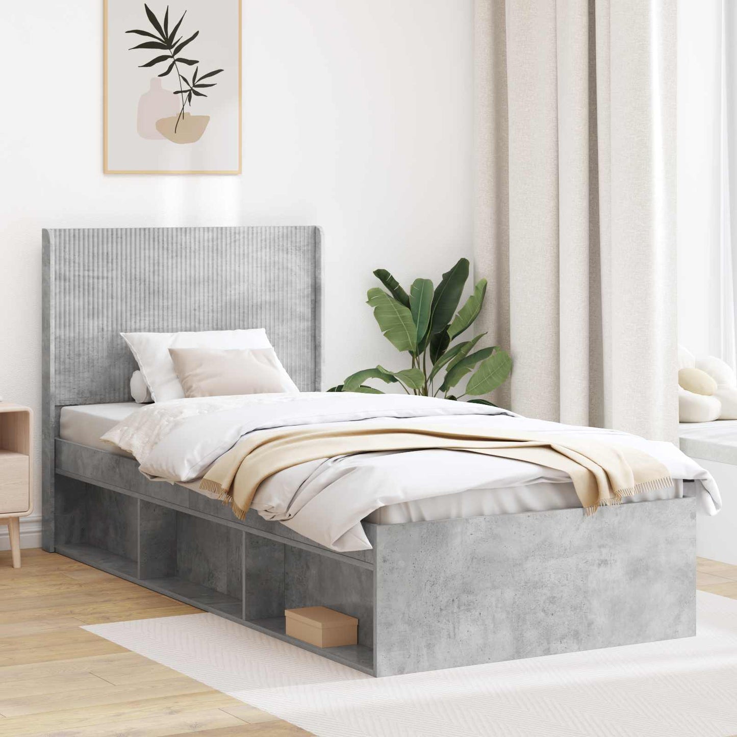 Bed Frame with Storage and Headboard Concrete Grey 100 x 200 cm