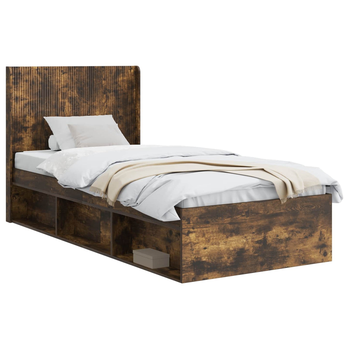 Bed Frame with Storage and Headboard Smoked Oak 100 x 200 cm