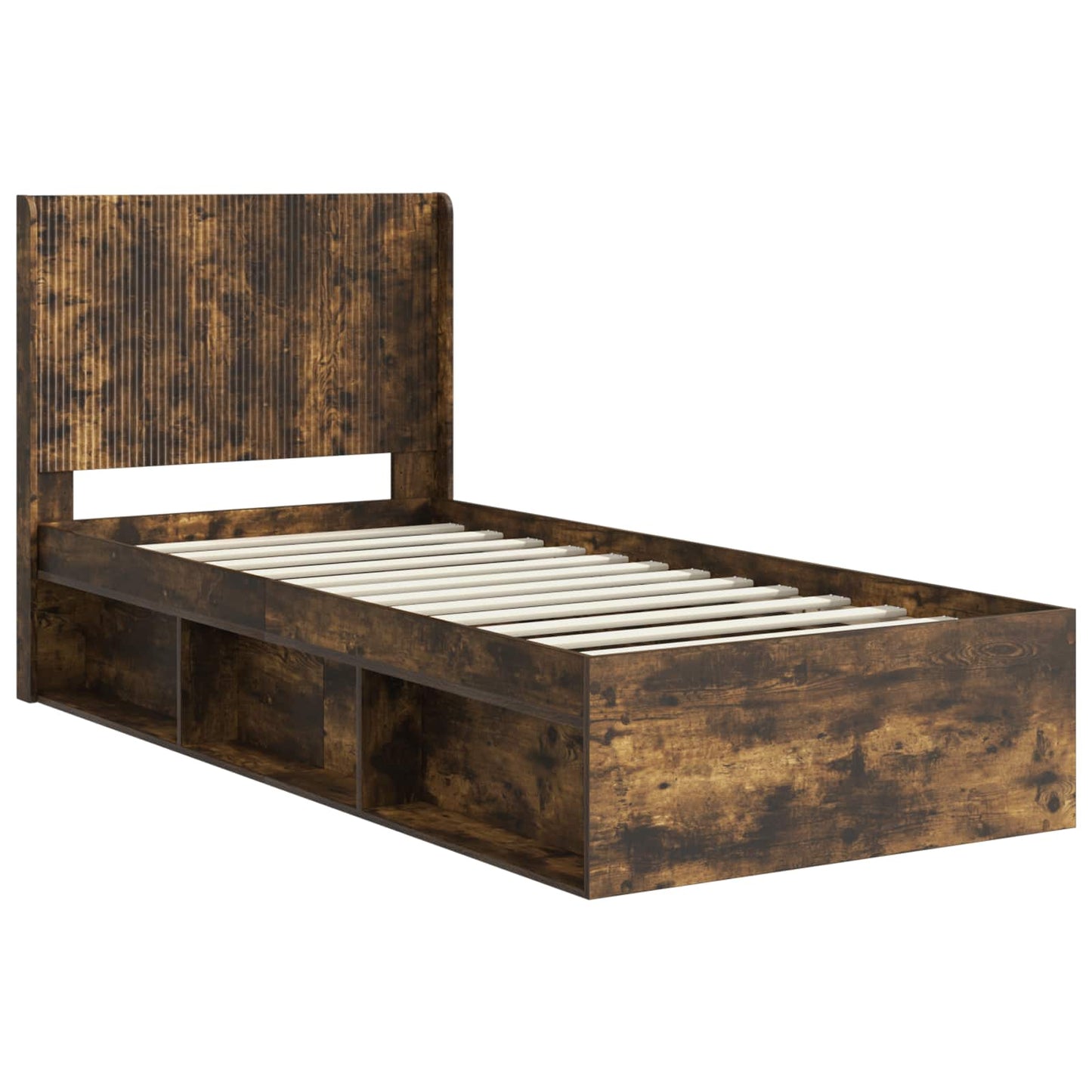 Bed Frame with Storage and Headboard Smoked Oak 100 x 200 cm