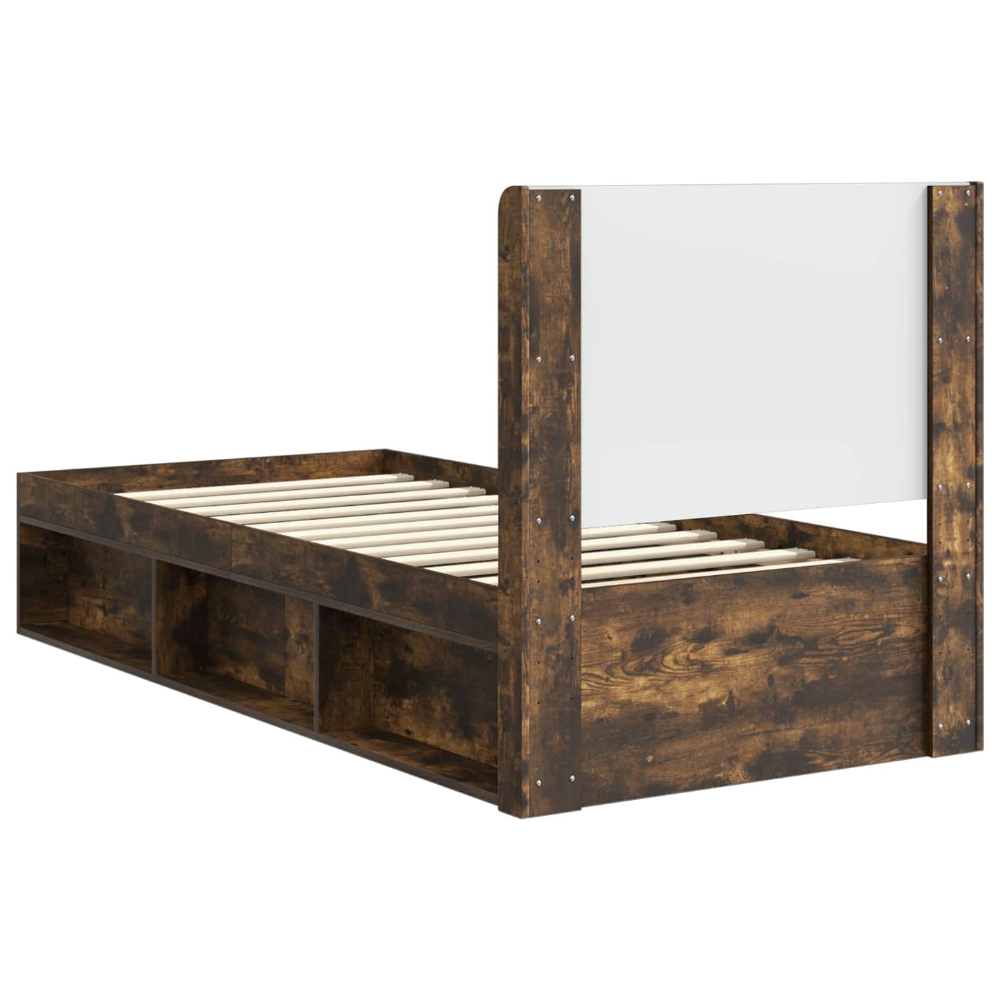 Bed Frame with Storage and Headboard Smoked Oak 100 x 200 cm