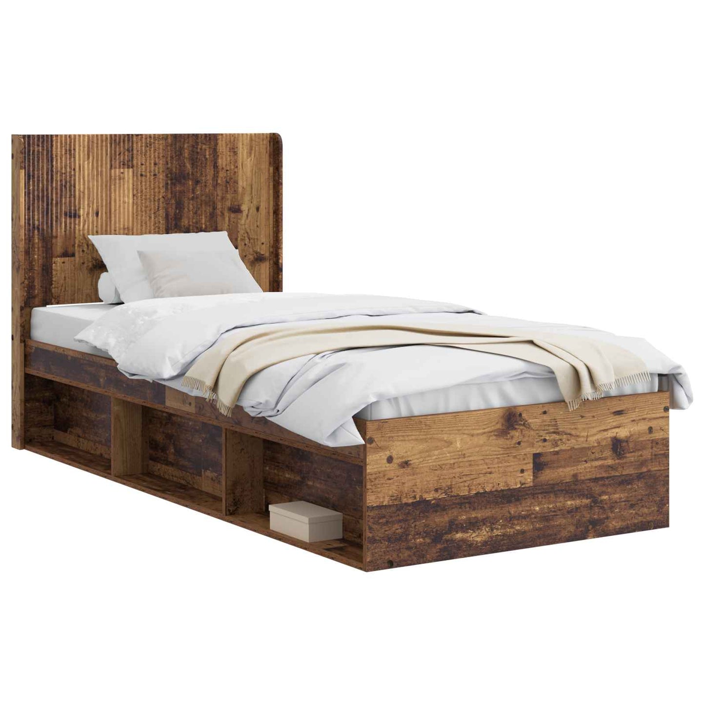 Bed Frame with Storage and Headboard Old Wood 100 x 200 cm