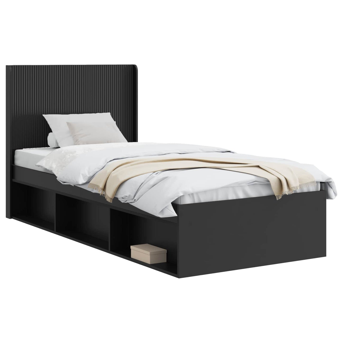 Bed Frame with Storage and Headboard Black 90 x 200 cm
