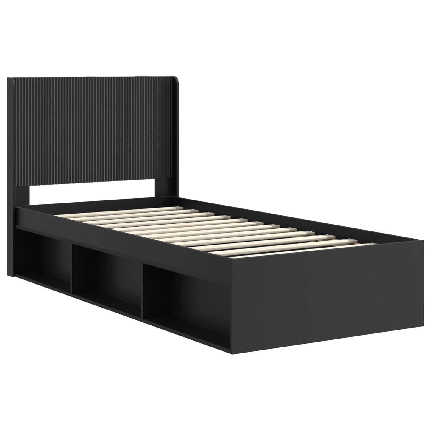 Bed Frame with Storage and Headboard Black 90 x 200 cm