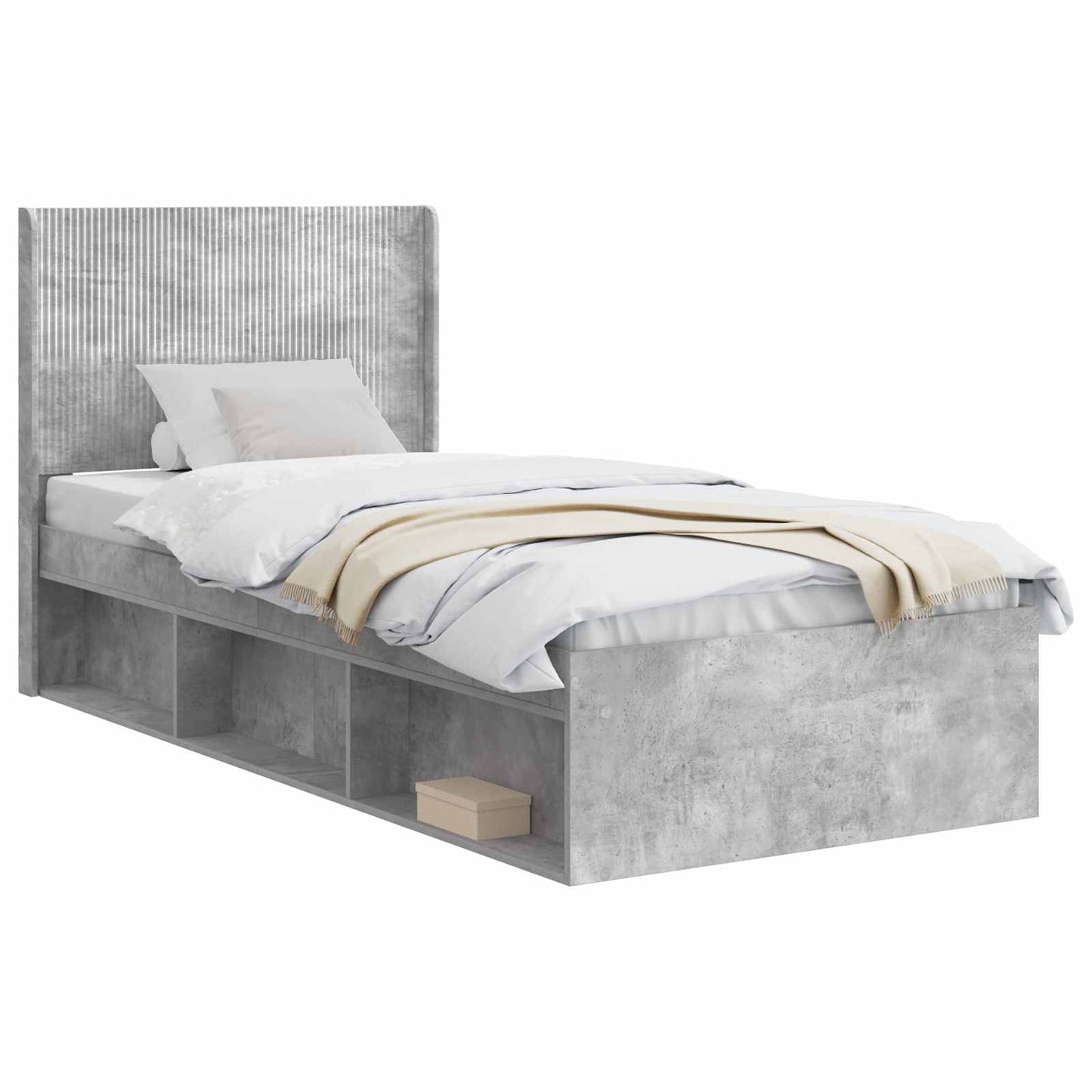 Bed Frame with Storage and Headboard Concrete Grey 90 x 200 cm