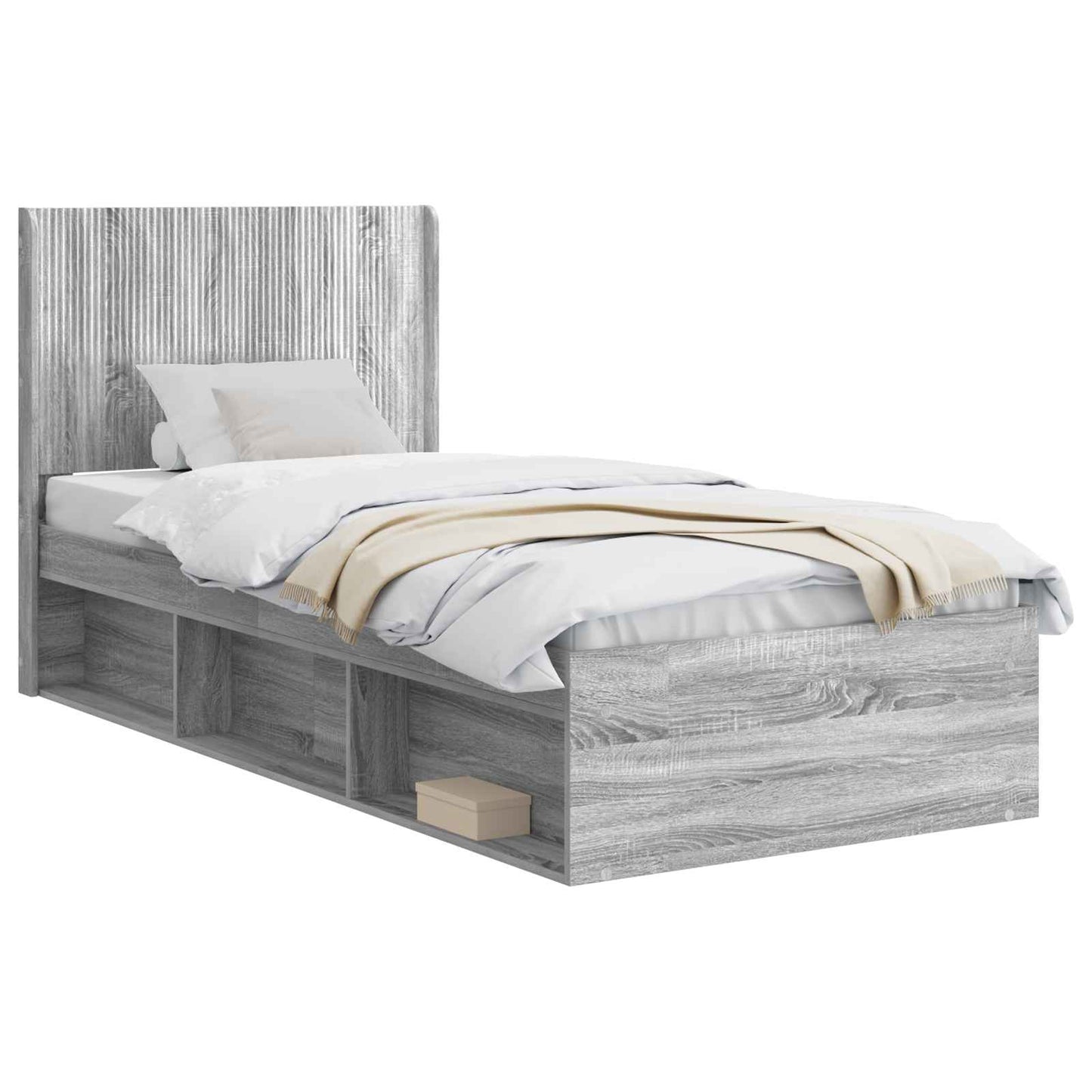 Bed Frame with Storage and Headboard Grey Sonoma 90 x 200 cm