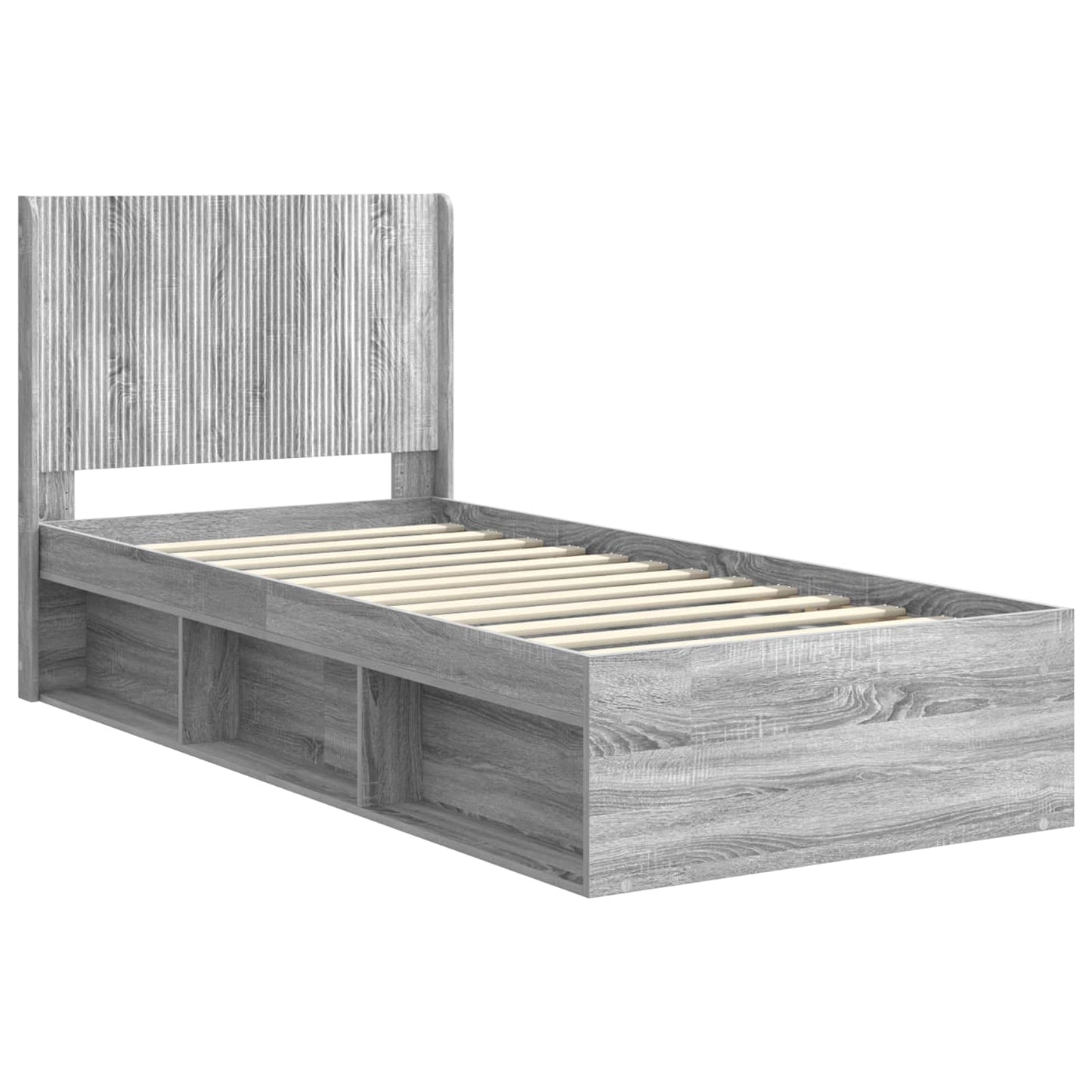Bed Frame with Storage and Headboard Grey Sonoma 90 x 200 cm