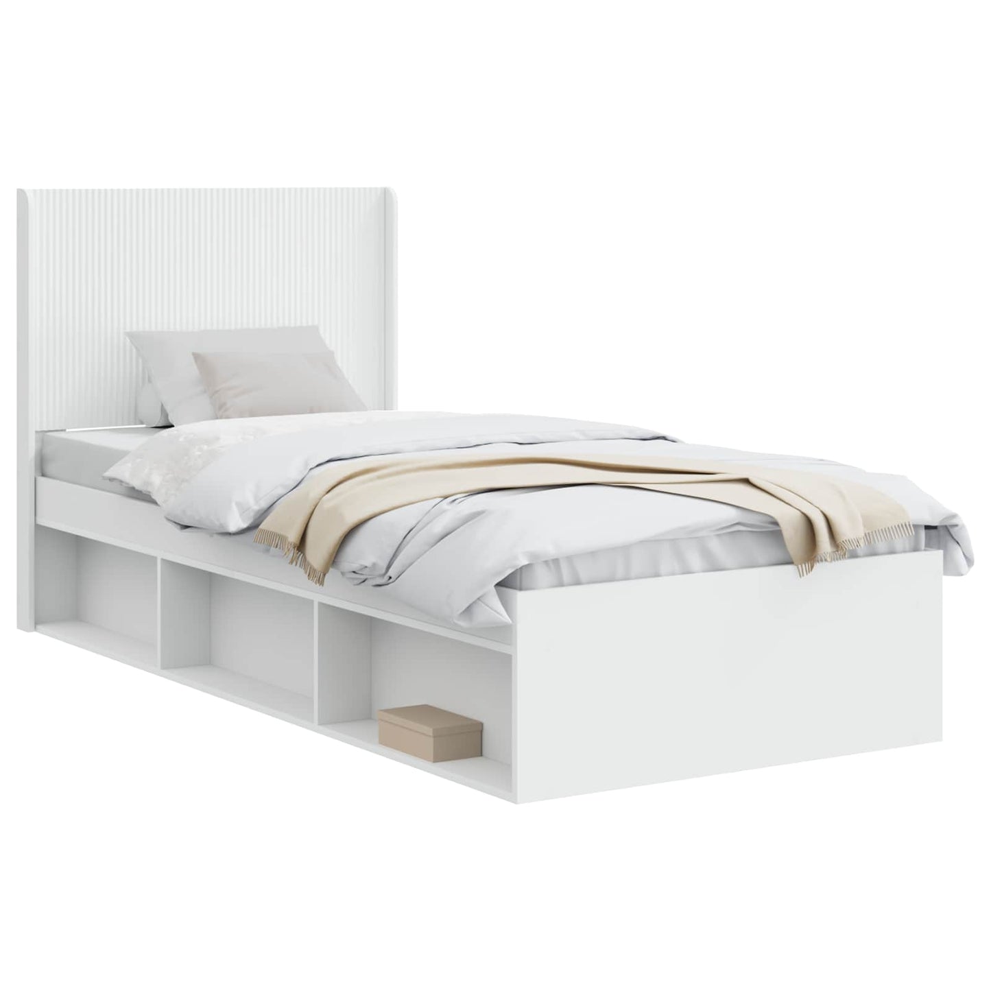 Bed Frame with Storage and Headboard White 75 x 190 cm