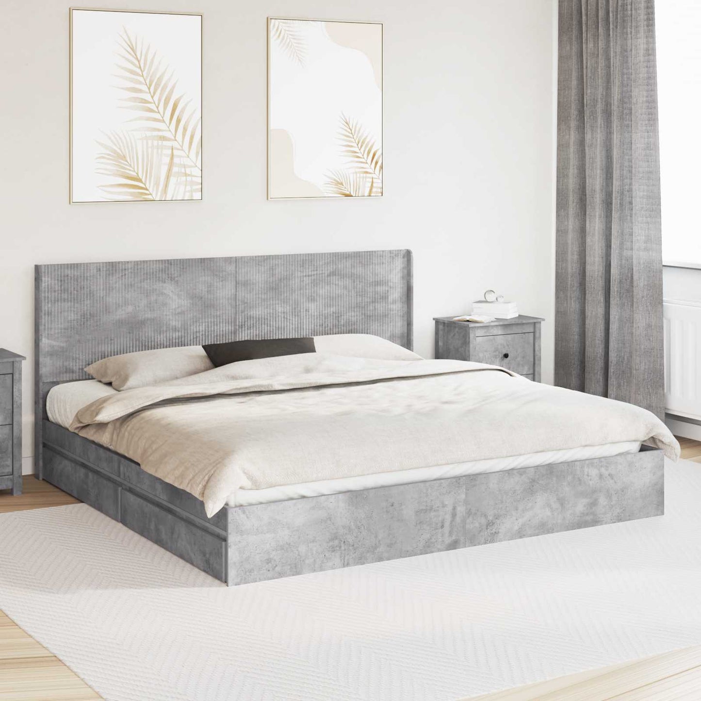 Bed Frame with Storage and Headboard Concrete Grey 200 x 200 cm