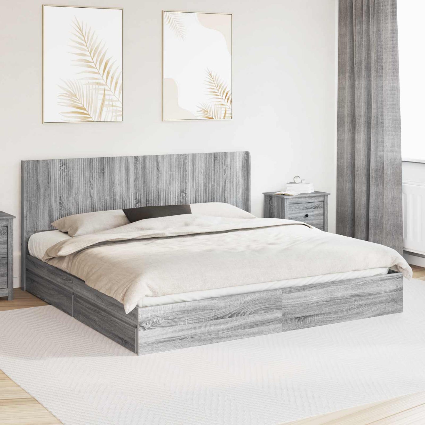Bed Frame with Storage and Headboard Grey Sonoma 200 x 200 cm