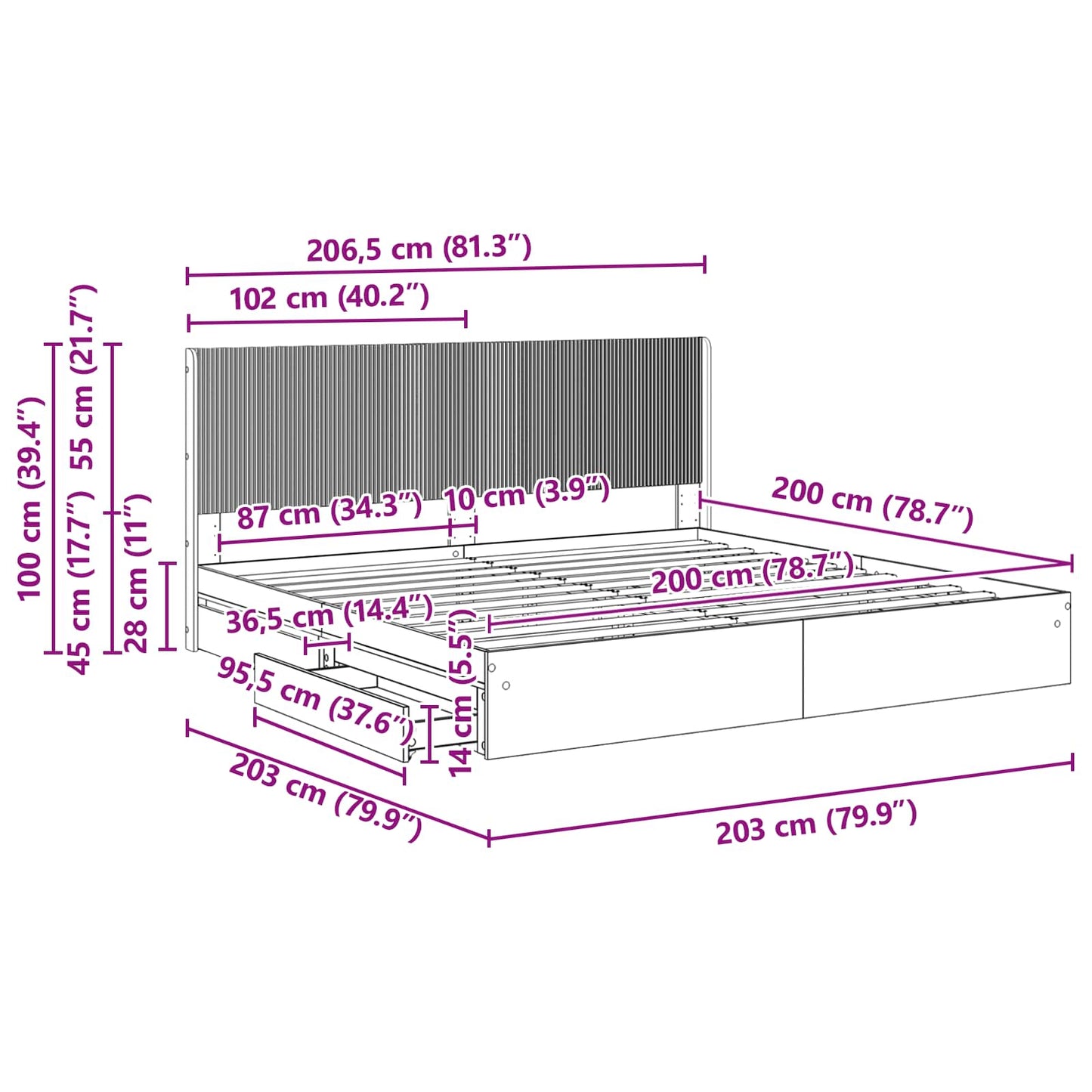 Bed Frame with Storage and Headboard Grey Sonoma 200 x 200 cm