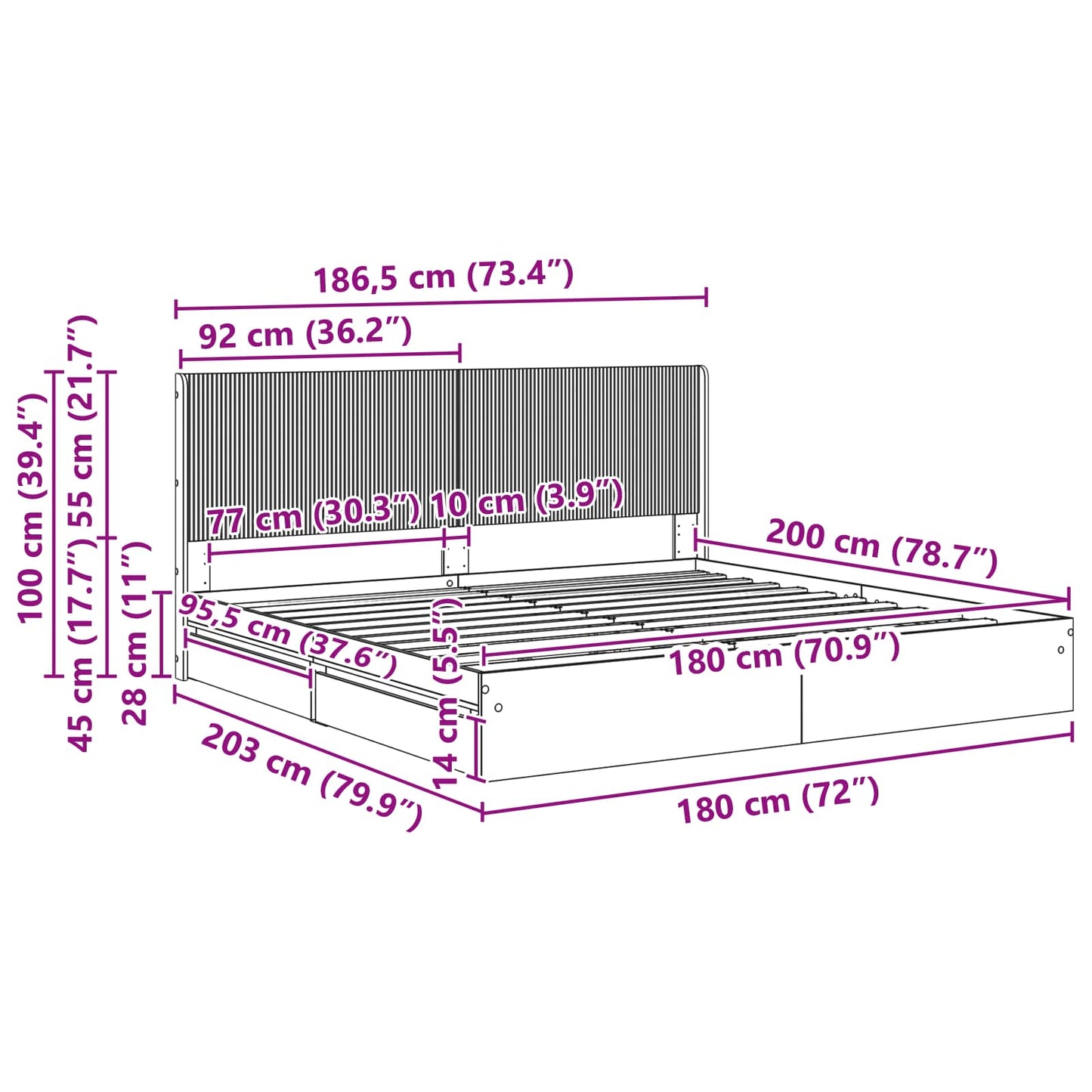 Bed Frame with Storage and Headboard Sonoma Oak 180 x 200 cm