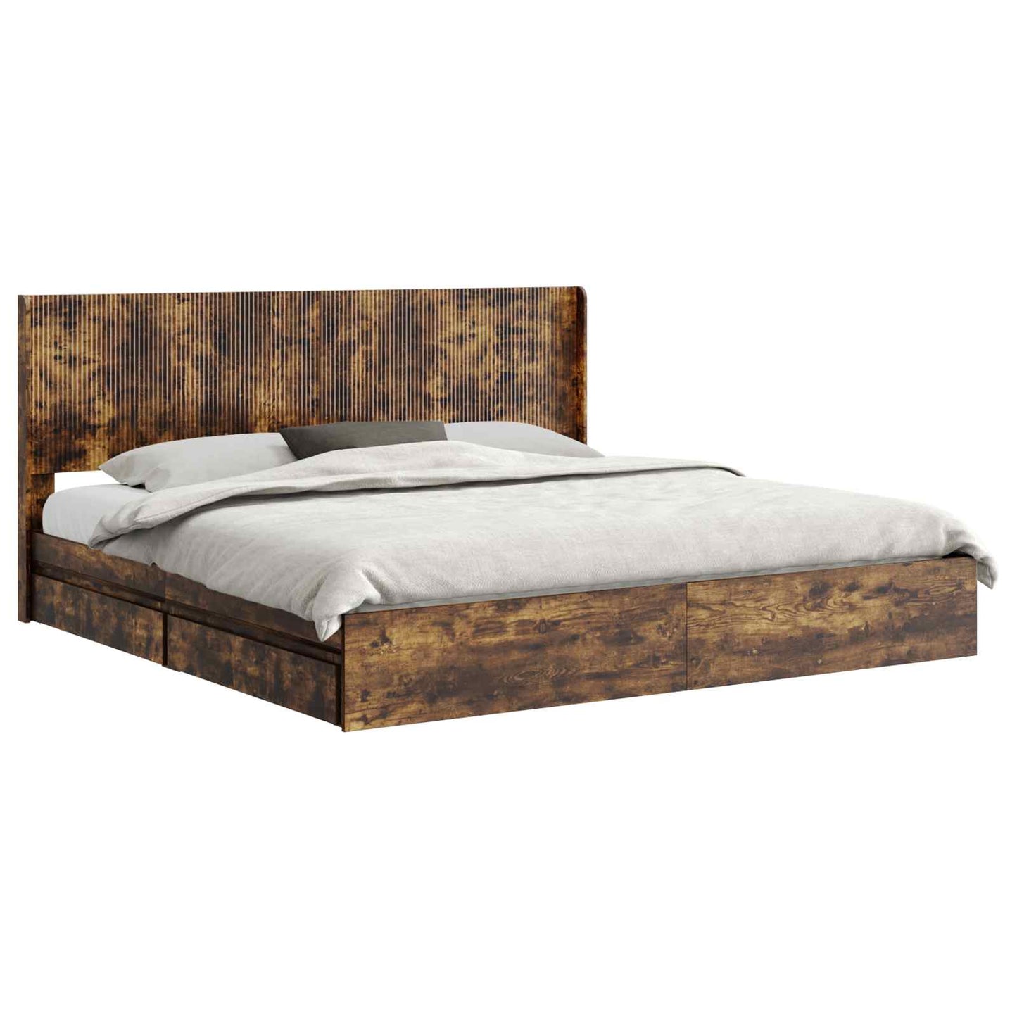 Bed Frame with Storage and Headboard Smoked Oak 180 x 200 cm