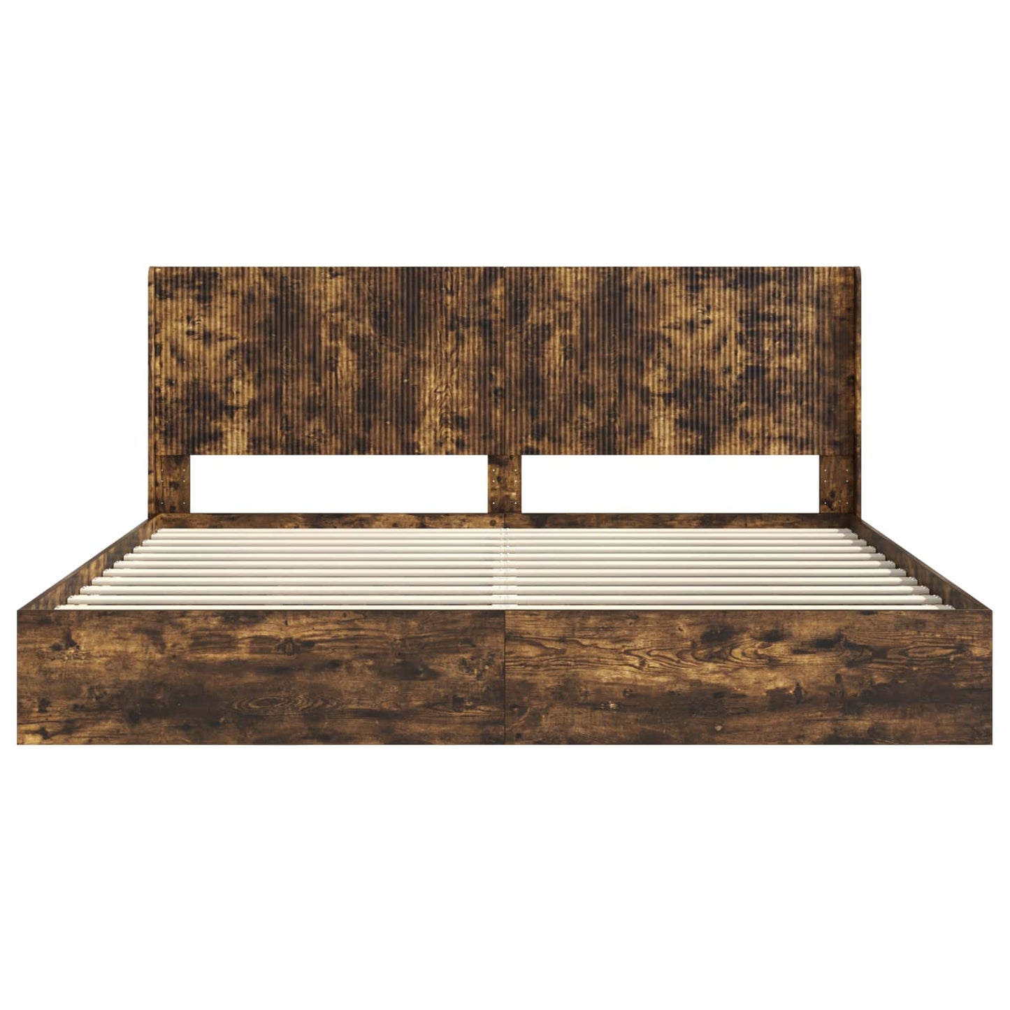 Bed Frame with Storage and Headboard Smoked Oak 180 x 200 cm