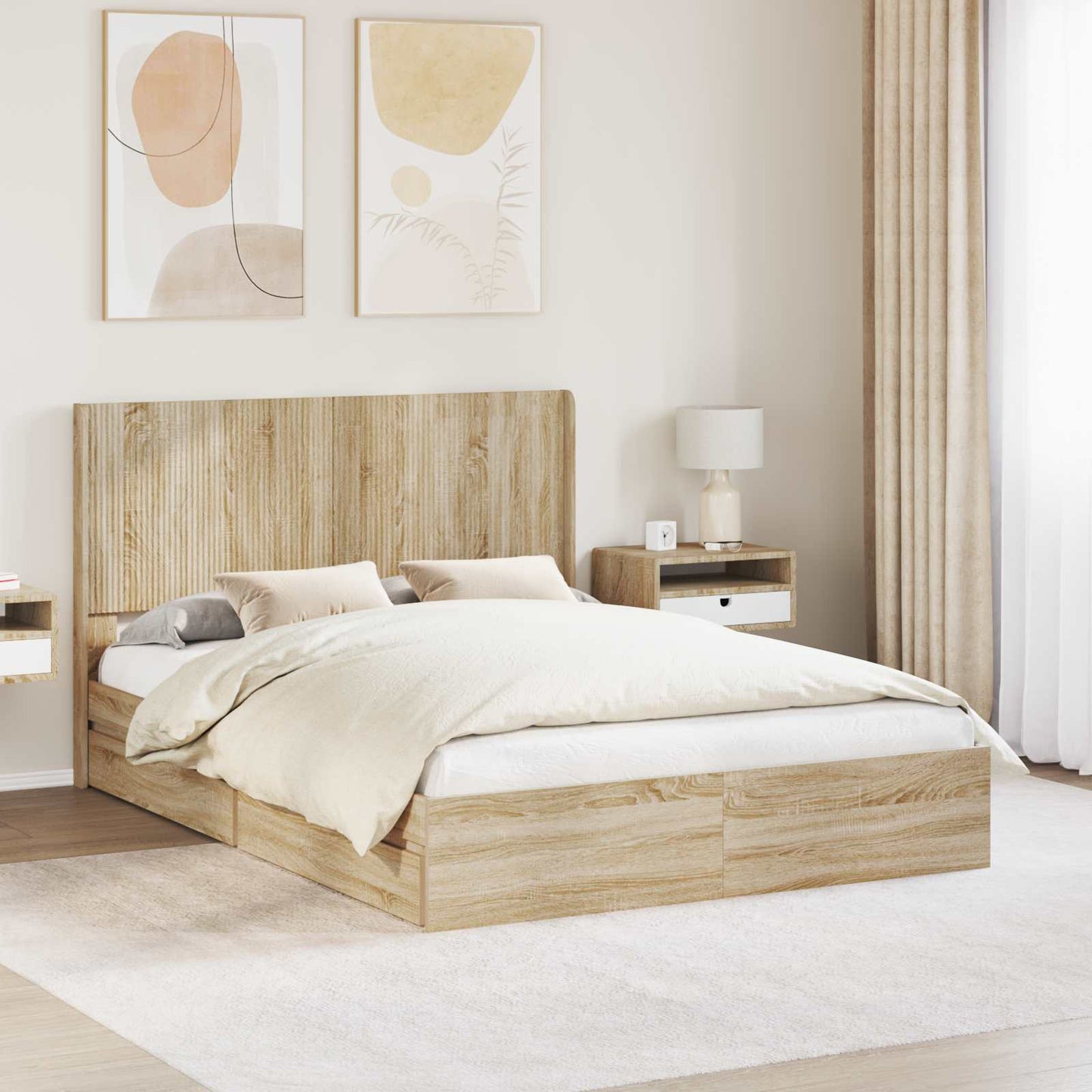 Bed Frame with Storage and Headboard Sonoma Oak 160 x 200 cm