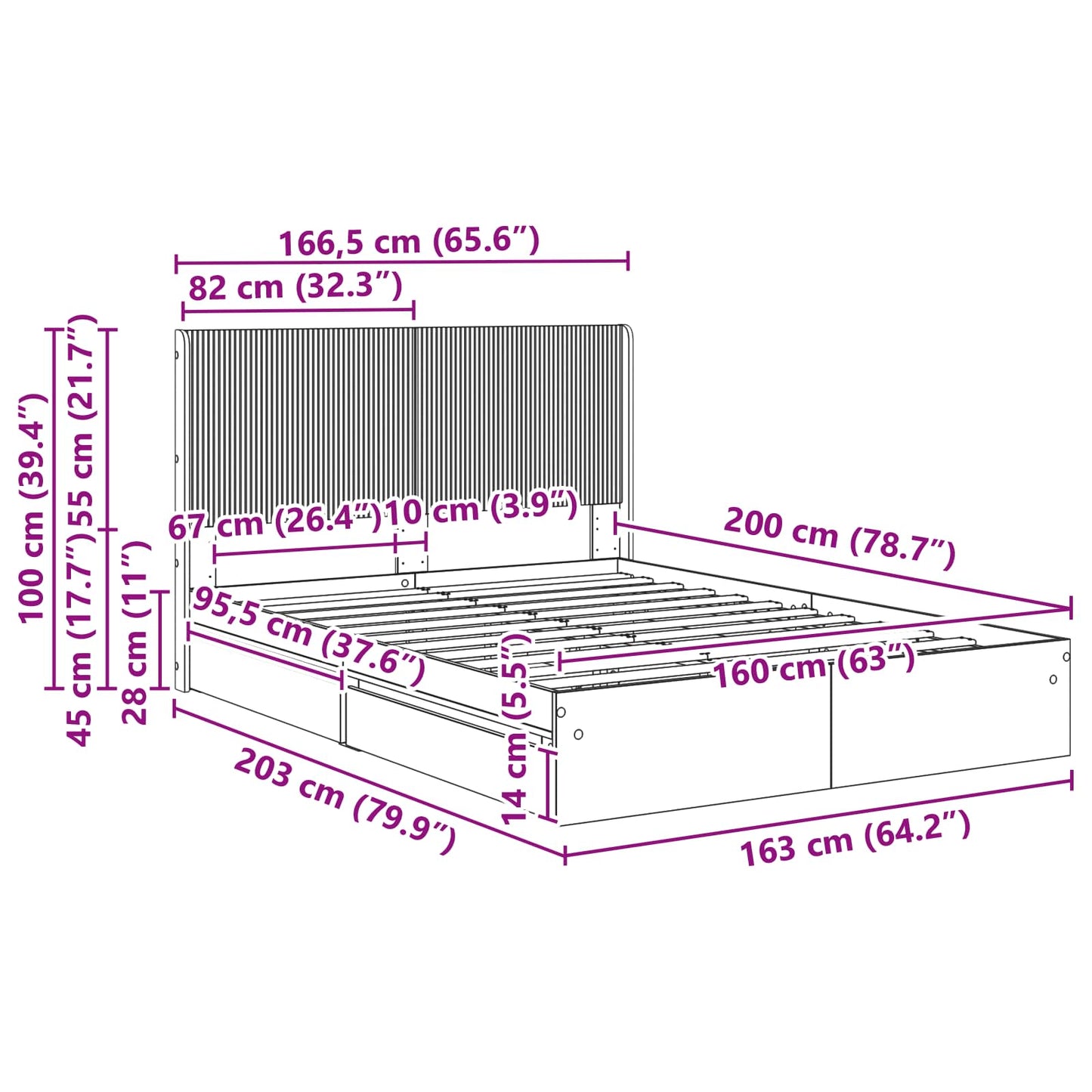 Bed Frame with Storage and Headboard Sonoma Oak 160 x 200 cm