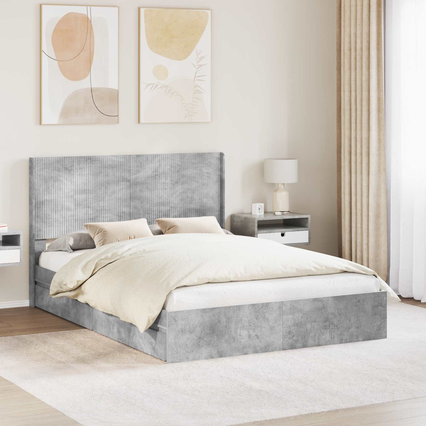 Bed Frame with Storage and Headboard Concrete Grey 150 x 200 cm