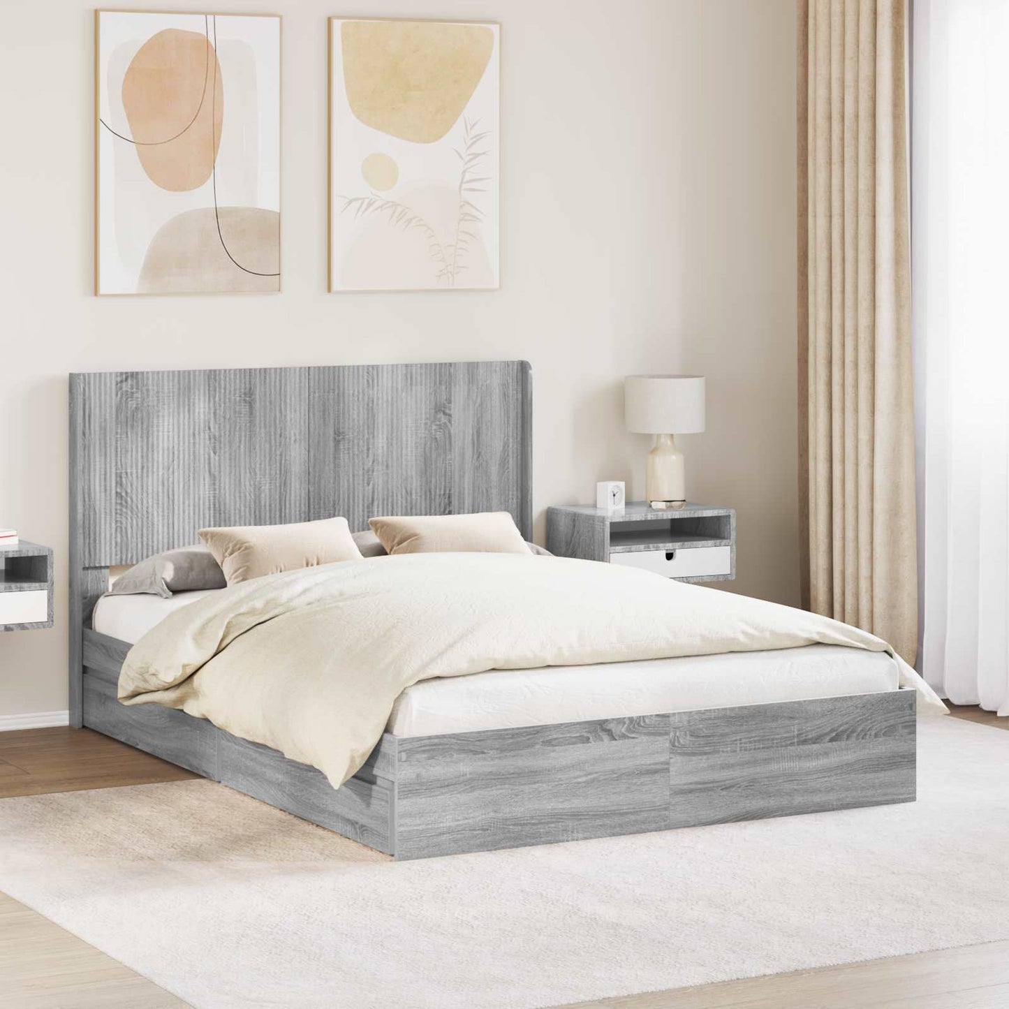 Bed Frame with Storage and Headboard Grey Sonoma 150 x 200 cm