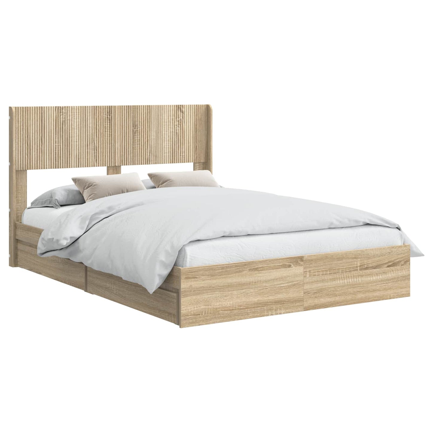 Bed Frame with Storage and Headboard Sonoma Oak 135 x 190 cm