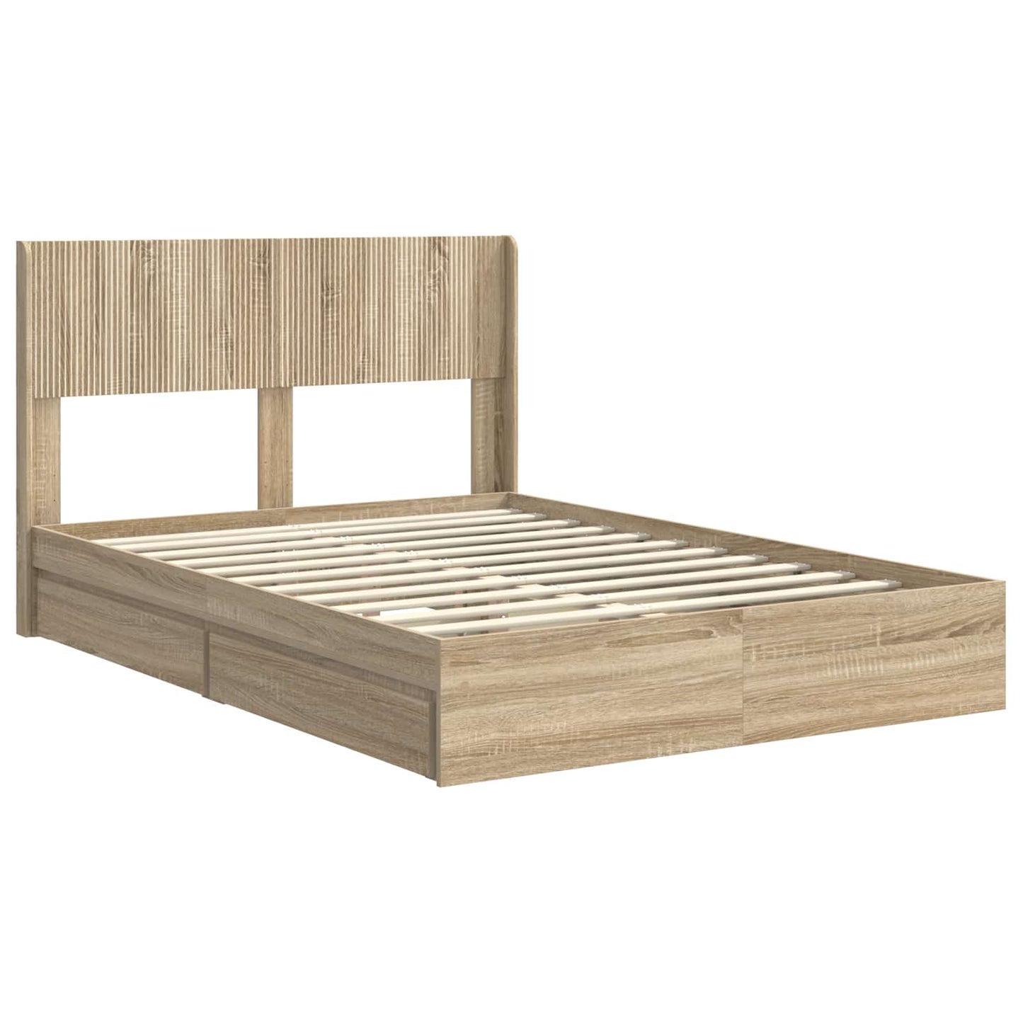Bed Frame with Storage and Headboard Sonoma Oak 135 x 190 cm