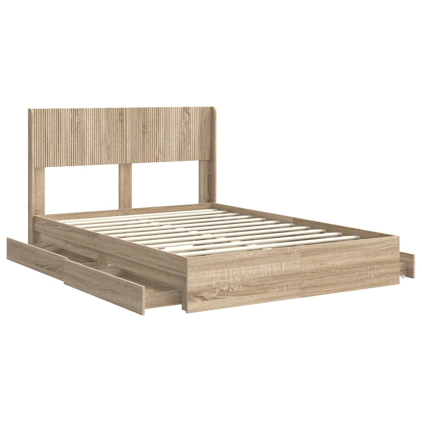 Bed Frame with Storage and Headboard Sonoma Oak 135 x 190 cm