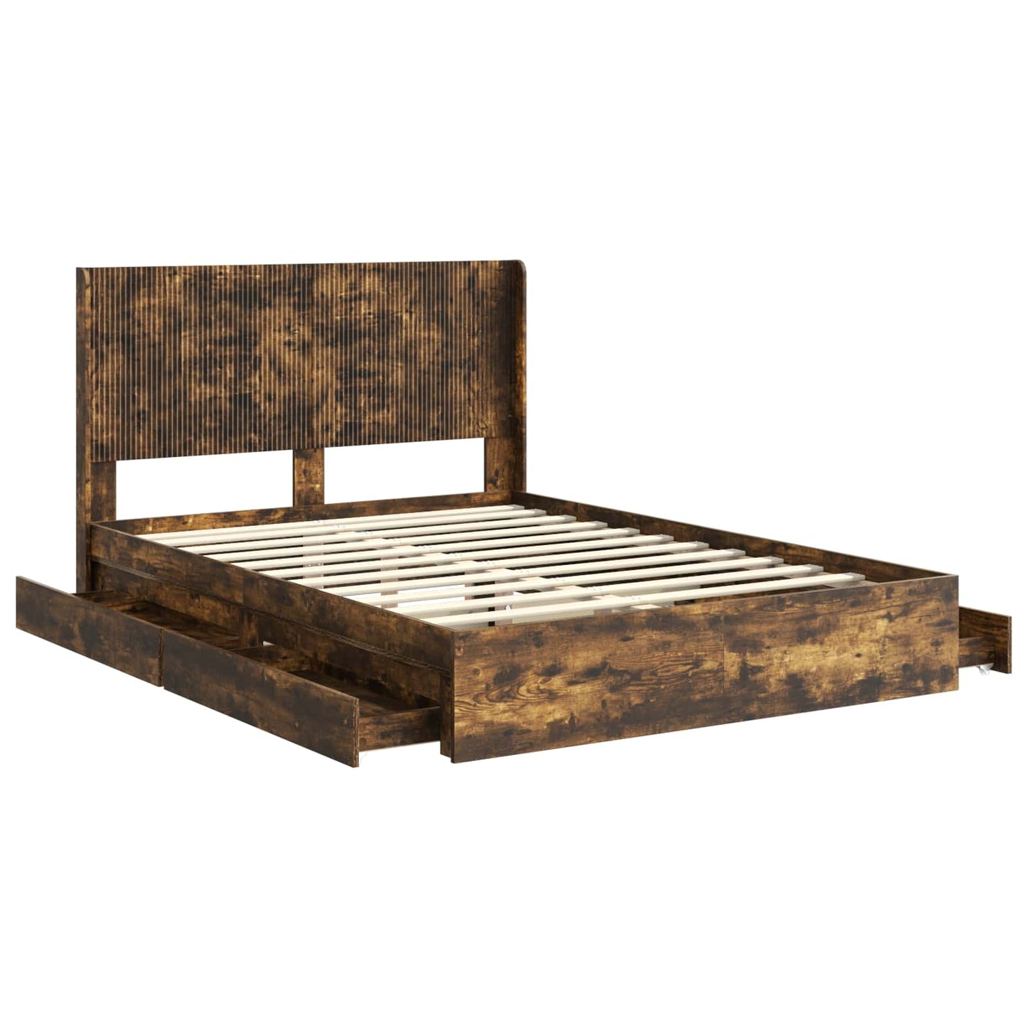 Bed Frame with Storage and Headboard Smoked Oak 135 x 190 cm