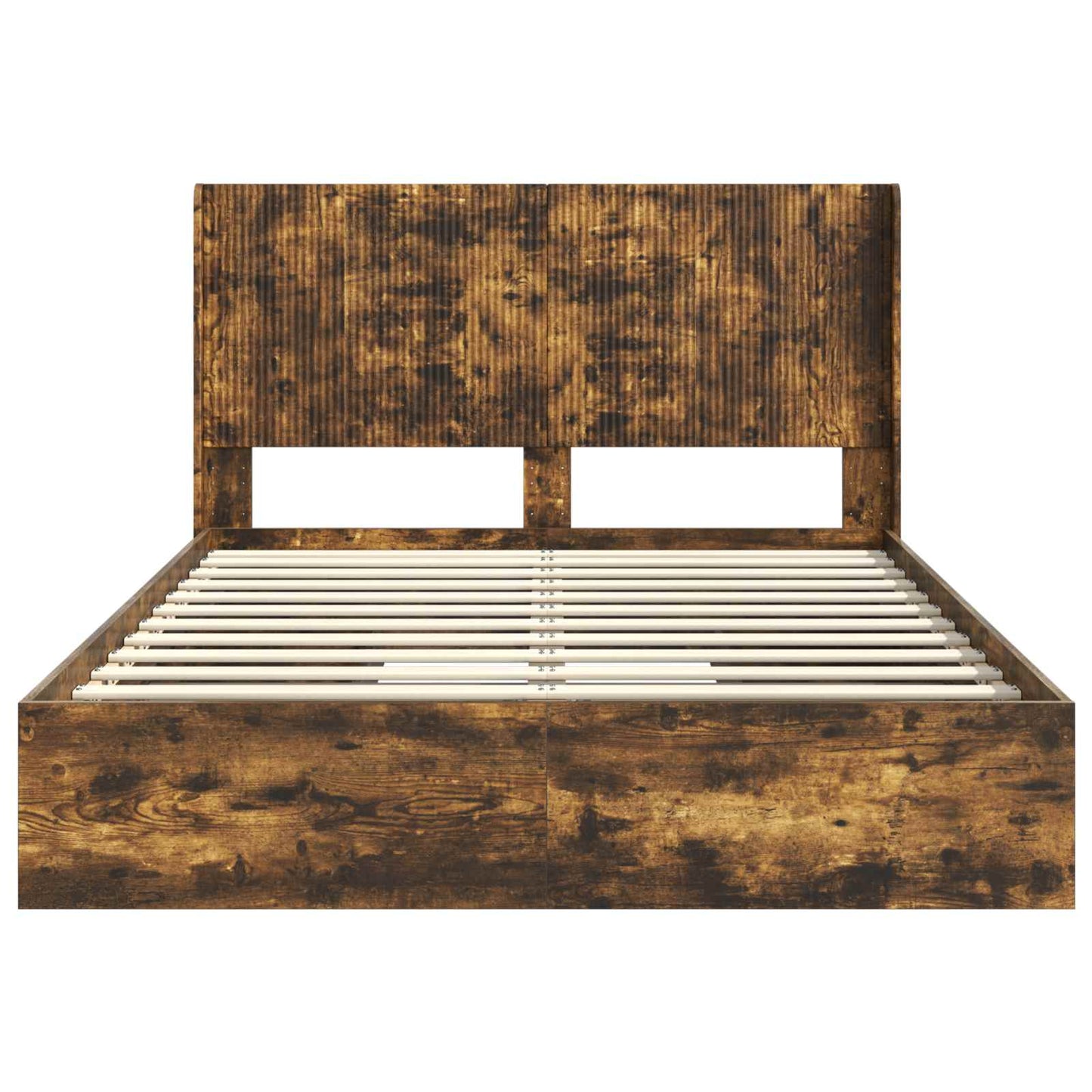 Bed Frame with Storage and Headboard Smoked Oak 135 x 190 cm